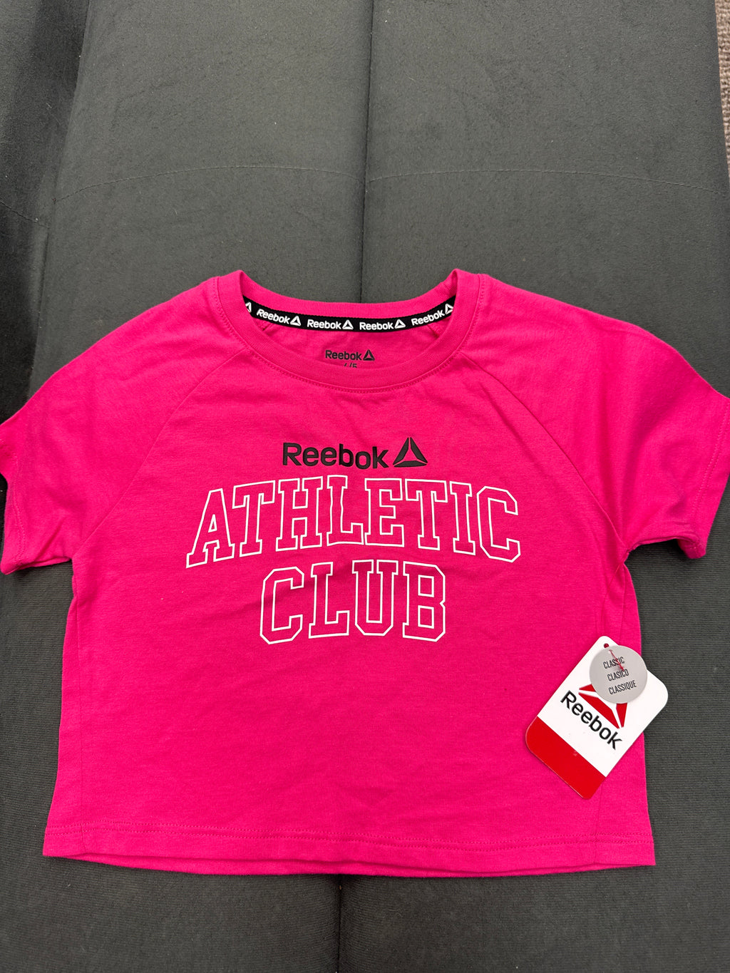 Reebok Athletic Club Girls Pink Cropped Tee XS 4/5 Graphic Short Sleeve Shirt NWT