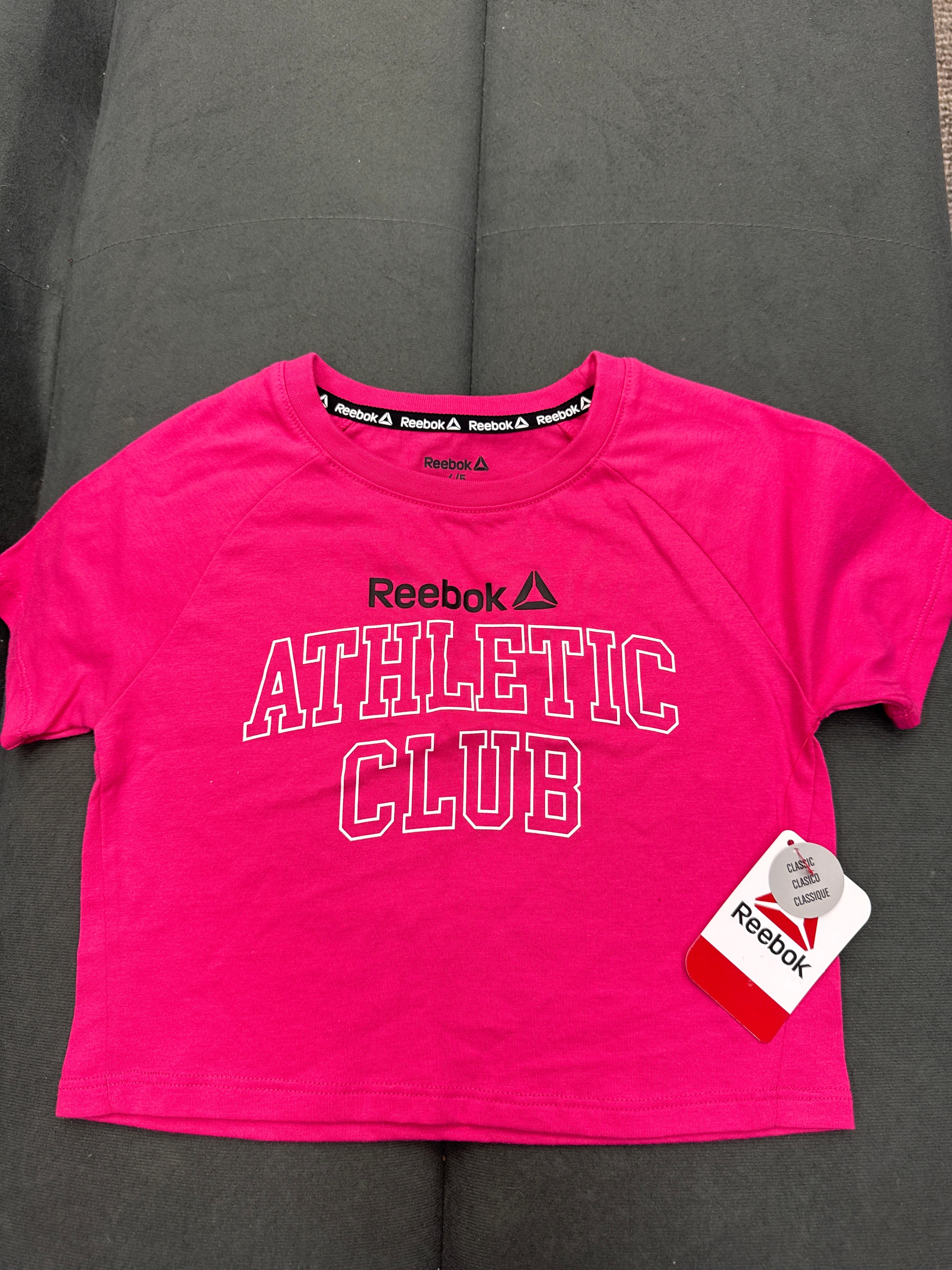 Reebok Athletic Club Girls Pink Cropped Tee XS 4/5 Graphic Short Sleeve Shirt NWT