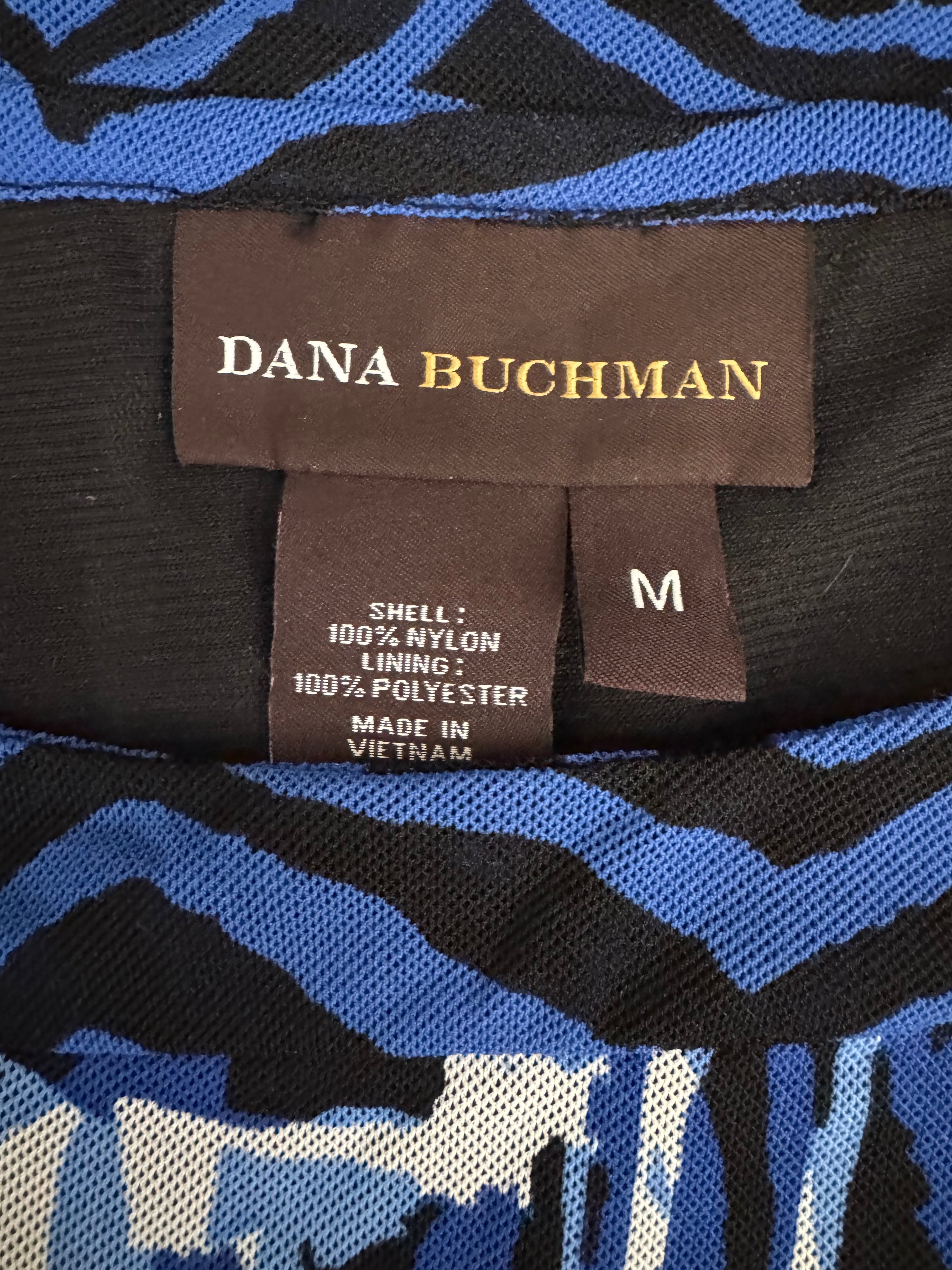 Dana Buchman Womens M Blue Black Graphic Statement Top Tie Waist NWT