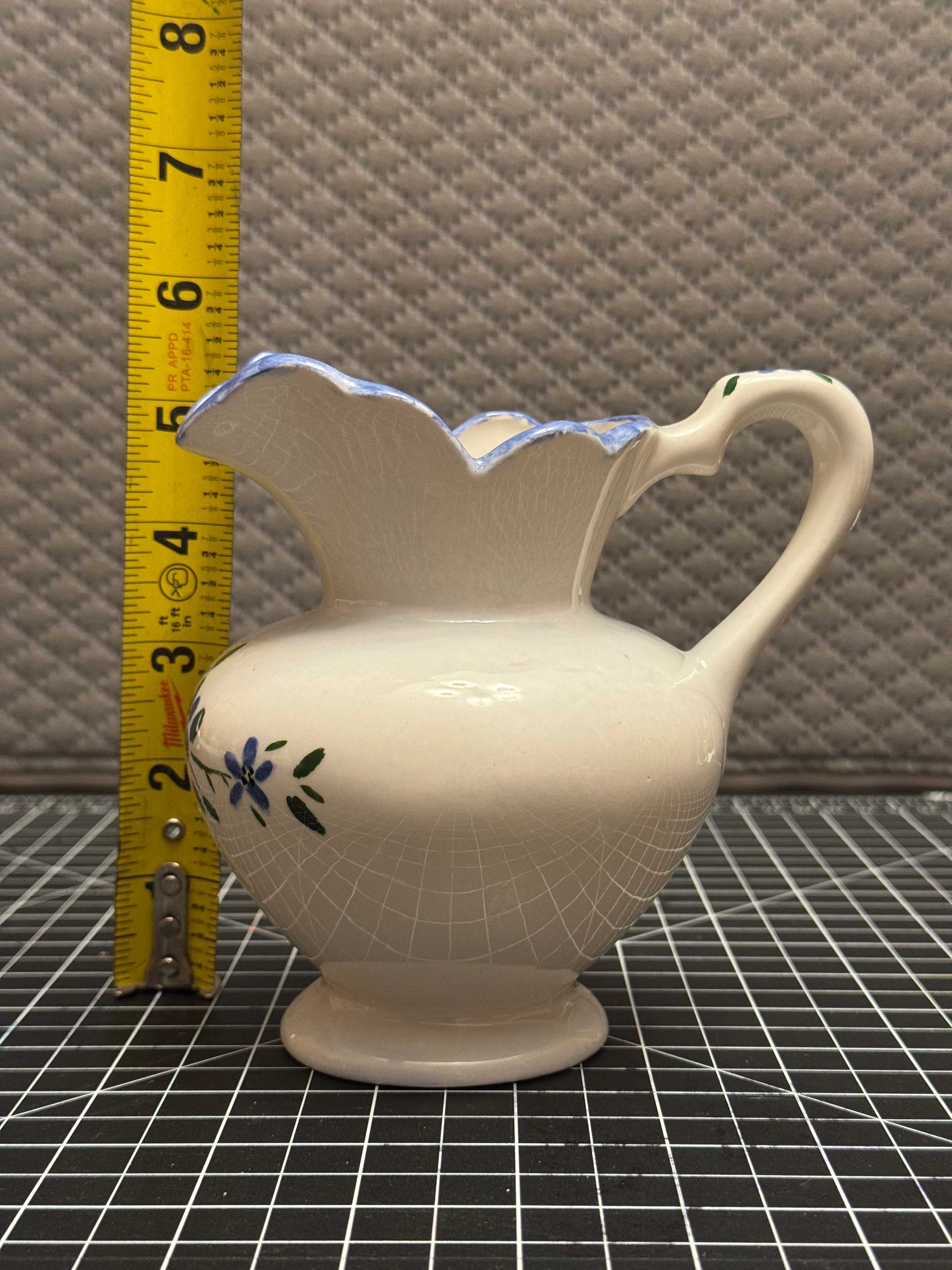 Vintage Style Blue Floral Creamer Pitcher Cottage Farmhouse Decor