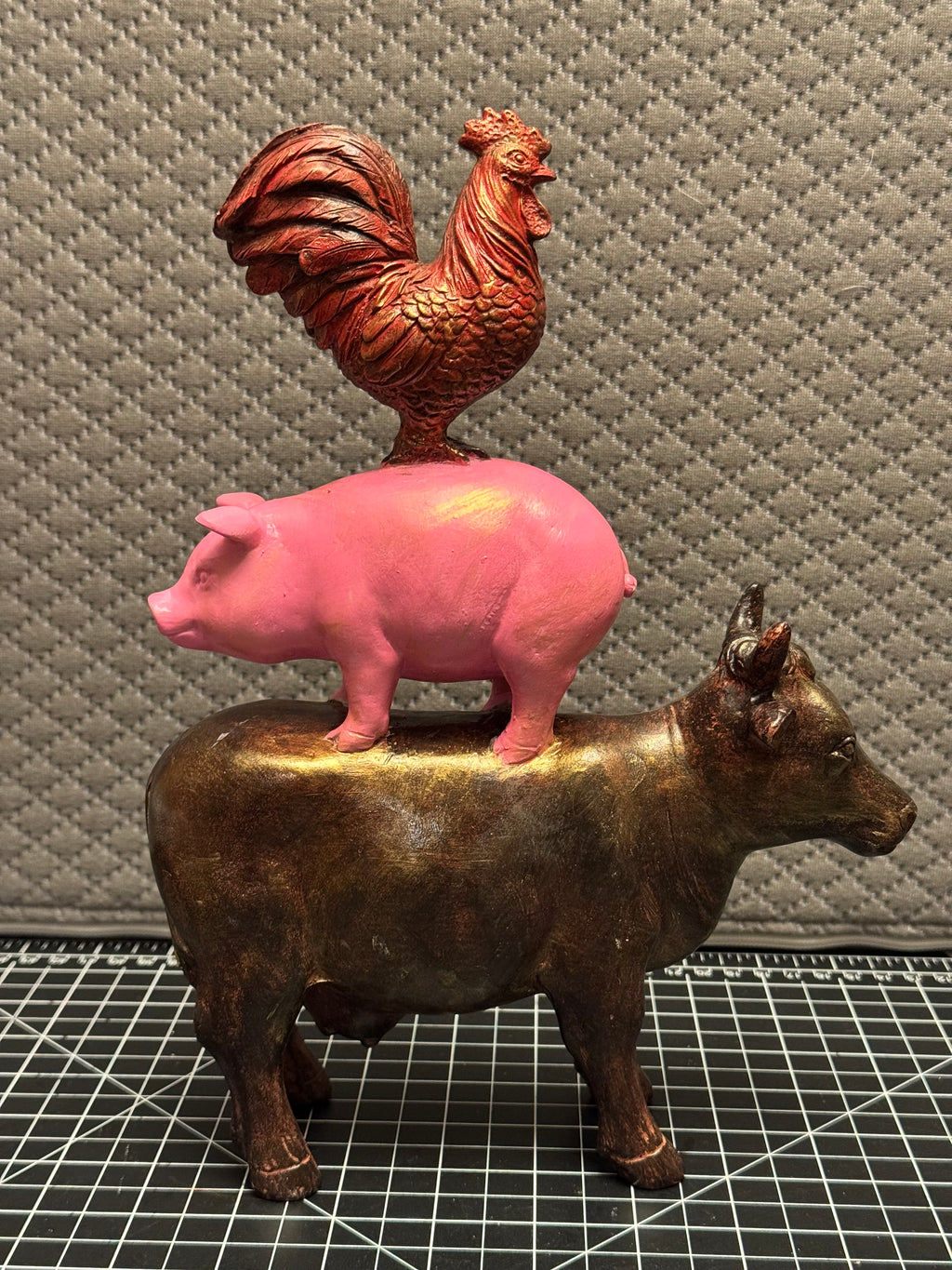 Farm Animal Stack Figurine Rooster Pig Cow Rustic Farmhouse Decor Statue