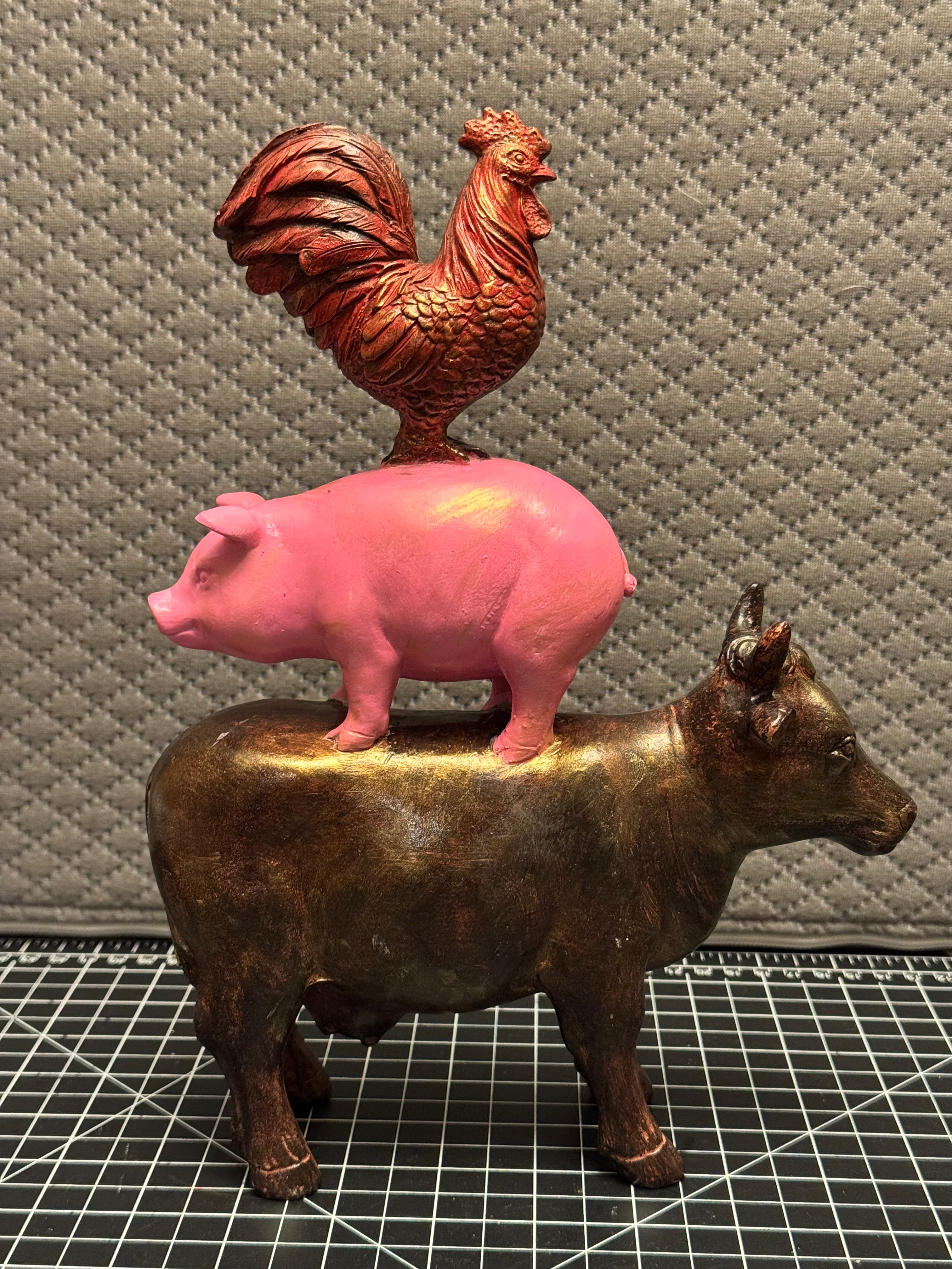 Farm Animal Stack Figurine Rooster Pig Cow Rustic Farmhouse Decor Statue