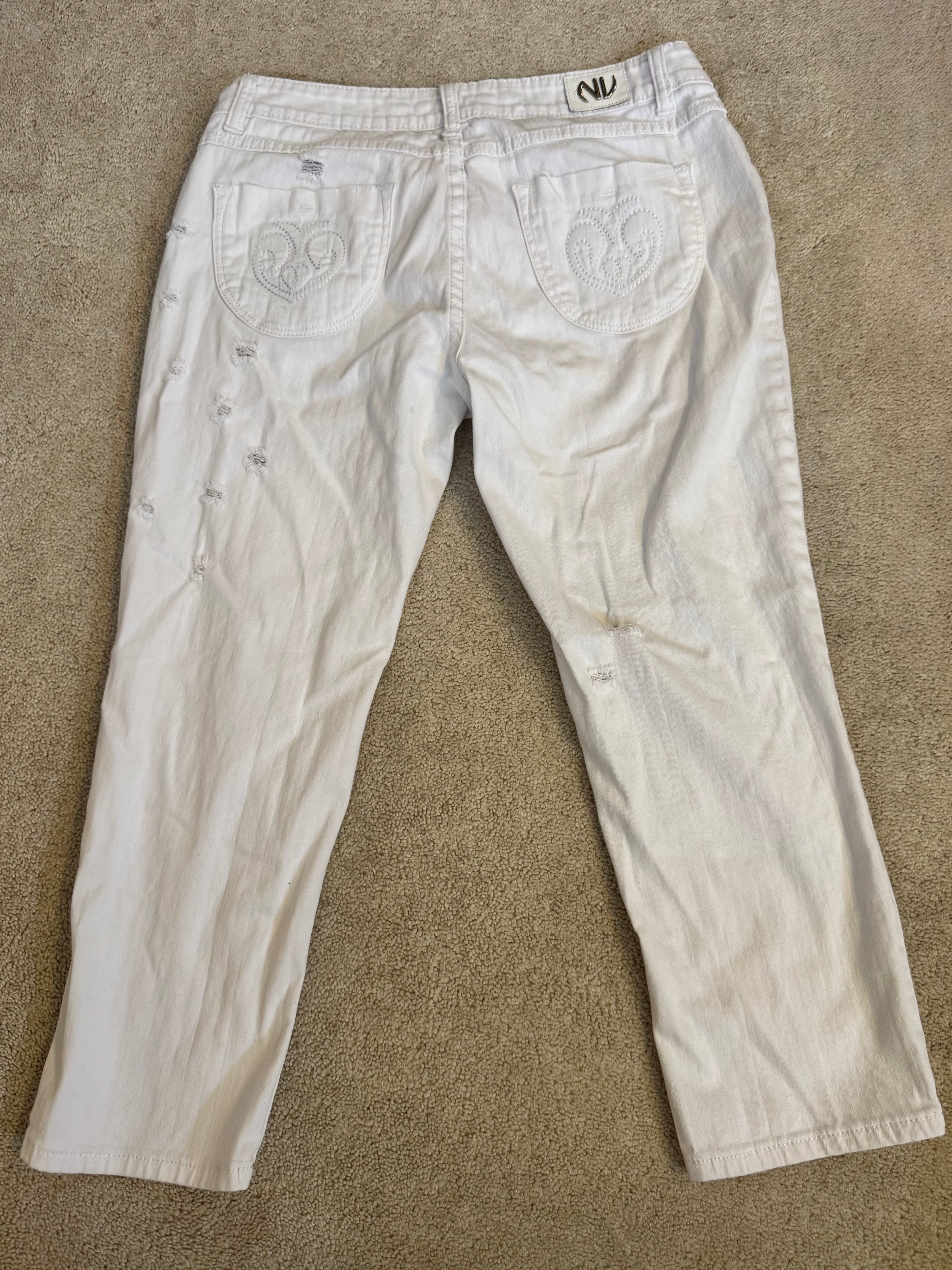 NV Jeans White Distressed Cropped Denim Womens 13 Mid Rise Stretch Raw Hem