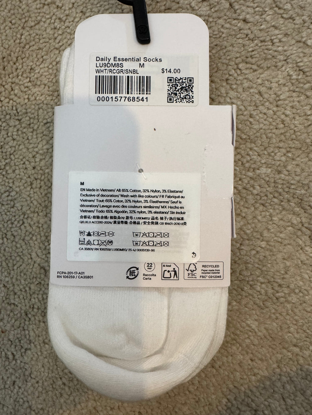 Lululemon Daily Essential Quarter Socks M Rare Blue Green Stripe NWT