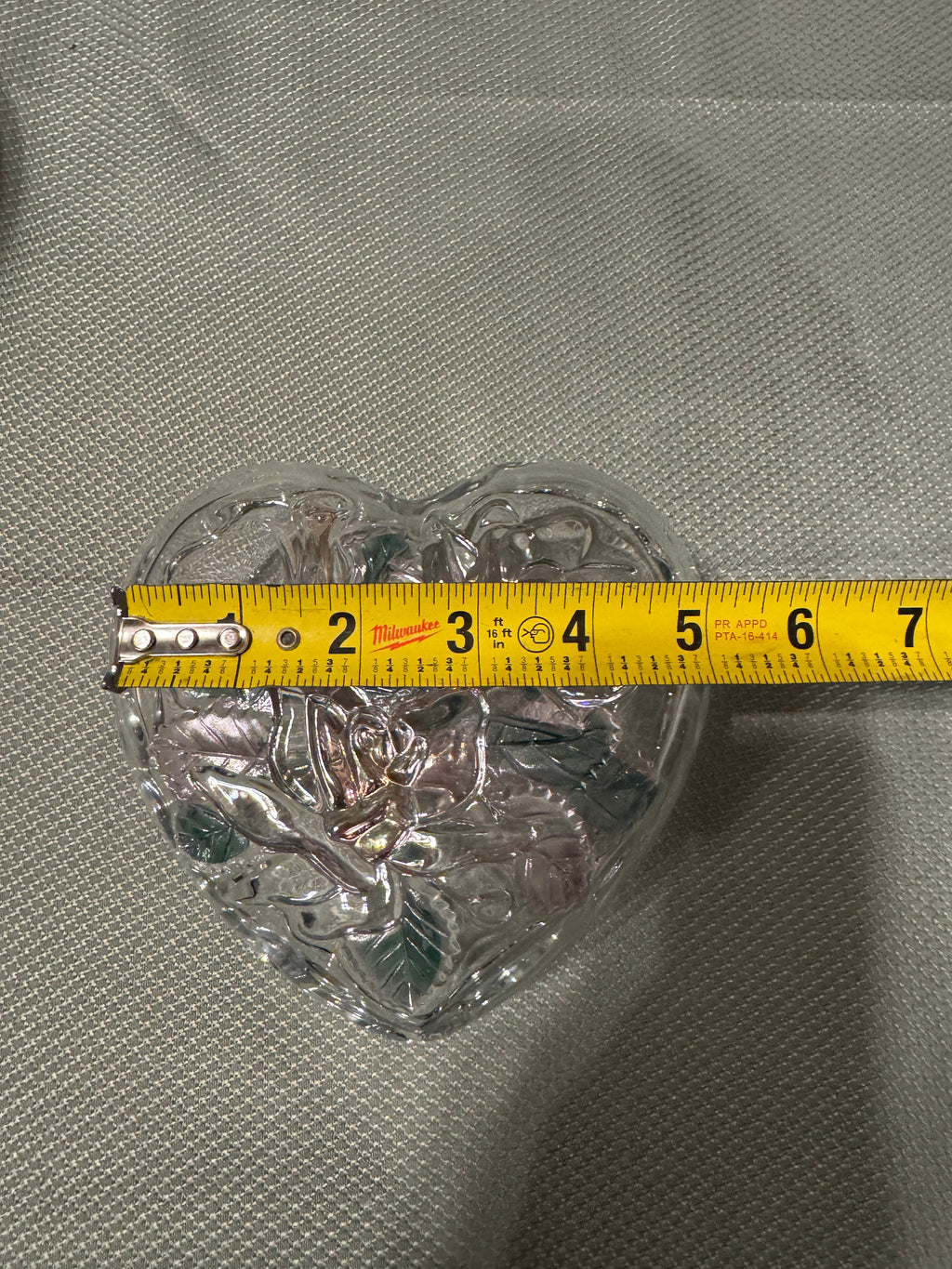Vintage Home Beautiful Japan Heart Shaped Glass Trinket Box Floral Lid