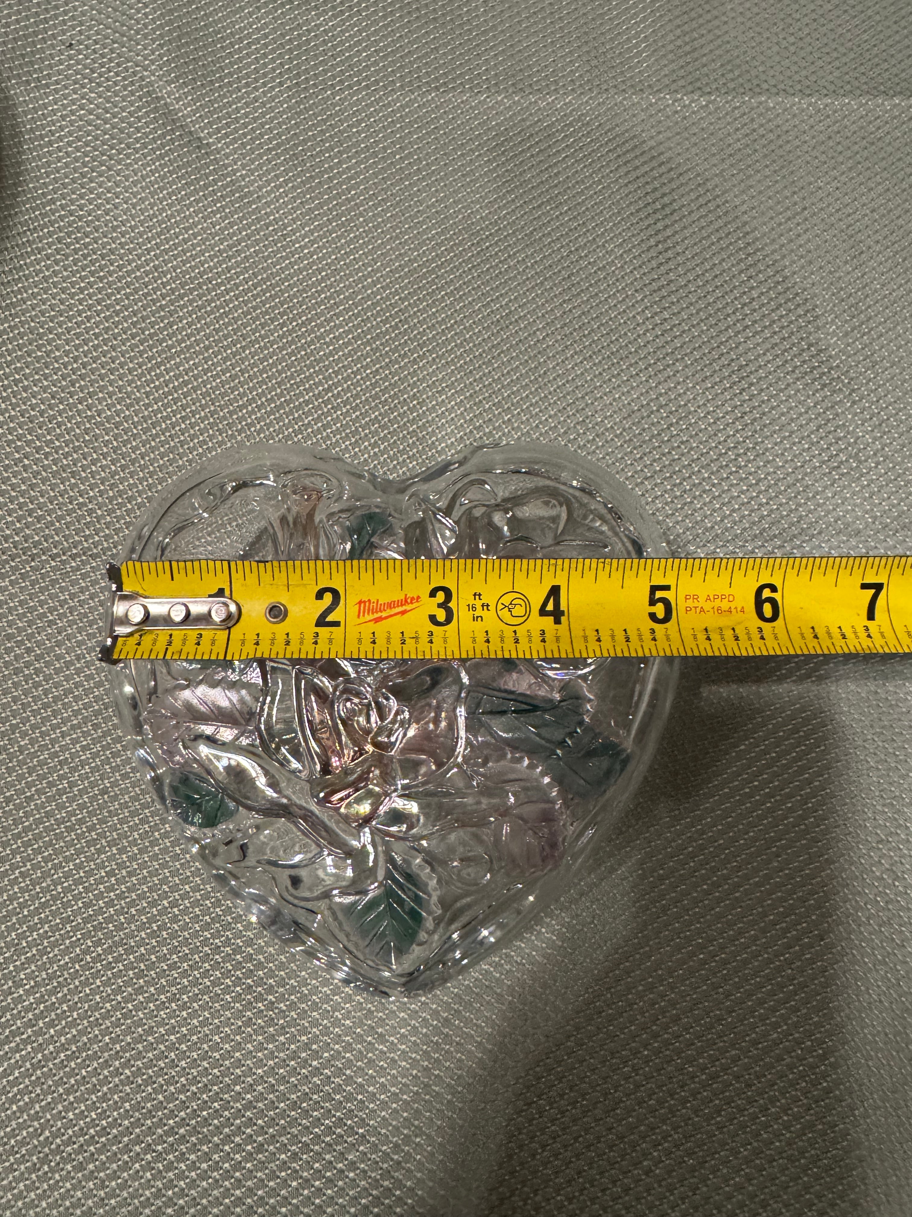 Vintage Home Beautiful Japan Heart Shaped Glass Trinket Box Floral Lid