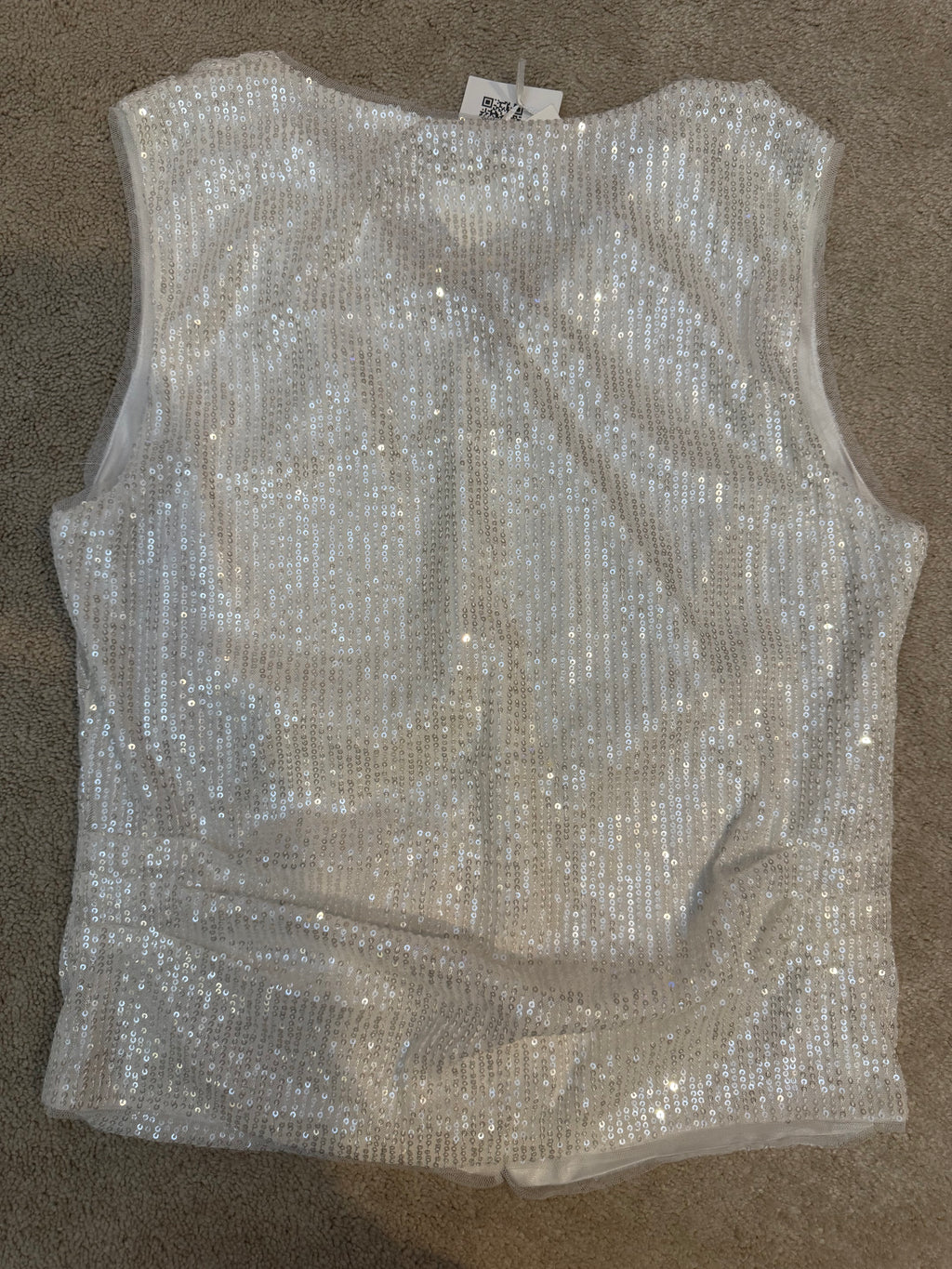 Grace Karin XL White Sequin V Neck Blouse Party Top NWT