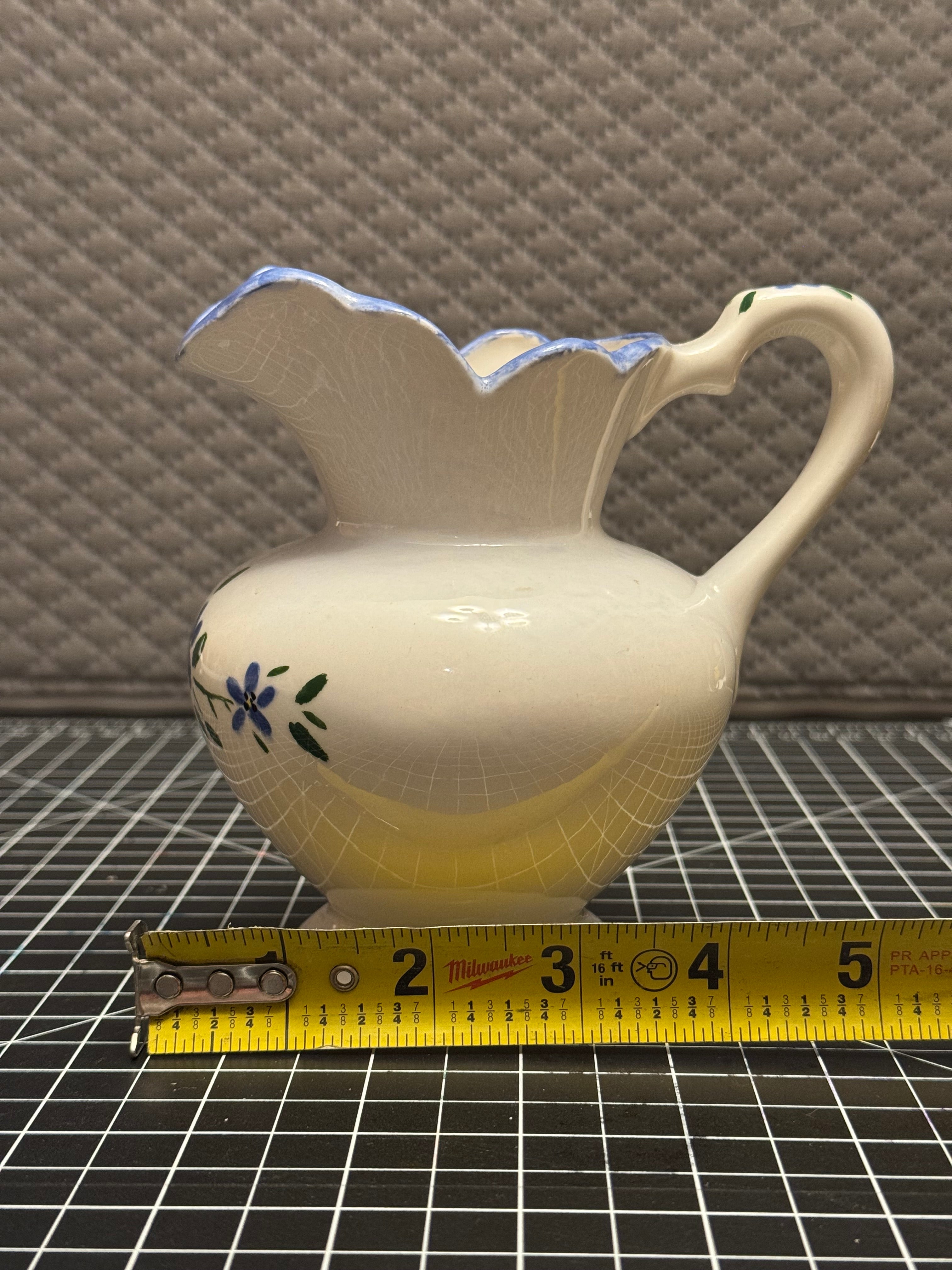 Vintage Style Blue Floral Creamer Pitcher Cottage Farmhouse Decor