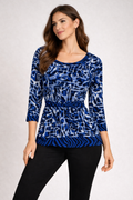 Dana Buchman Womens M Blue Black Graphic Statement Top Tie Waist NWT
