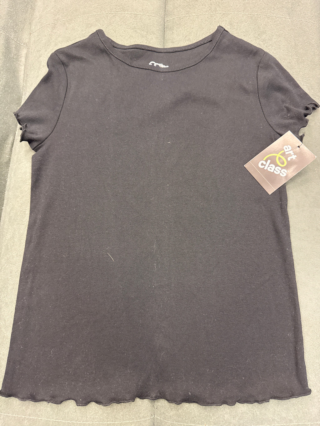 Art Class Girls Black Lettuce Hem Tee Shirt Size L (10/12) Short Sleeve NWT