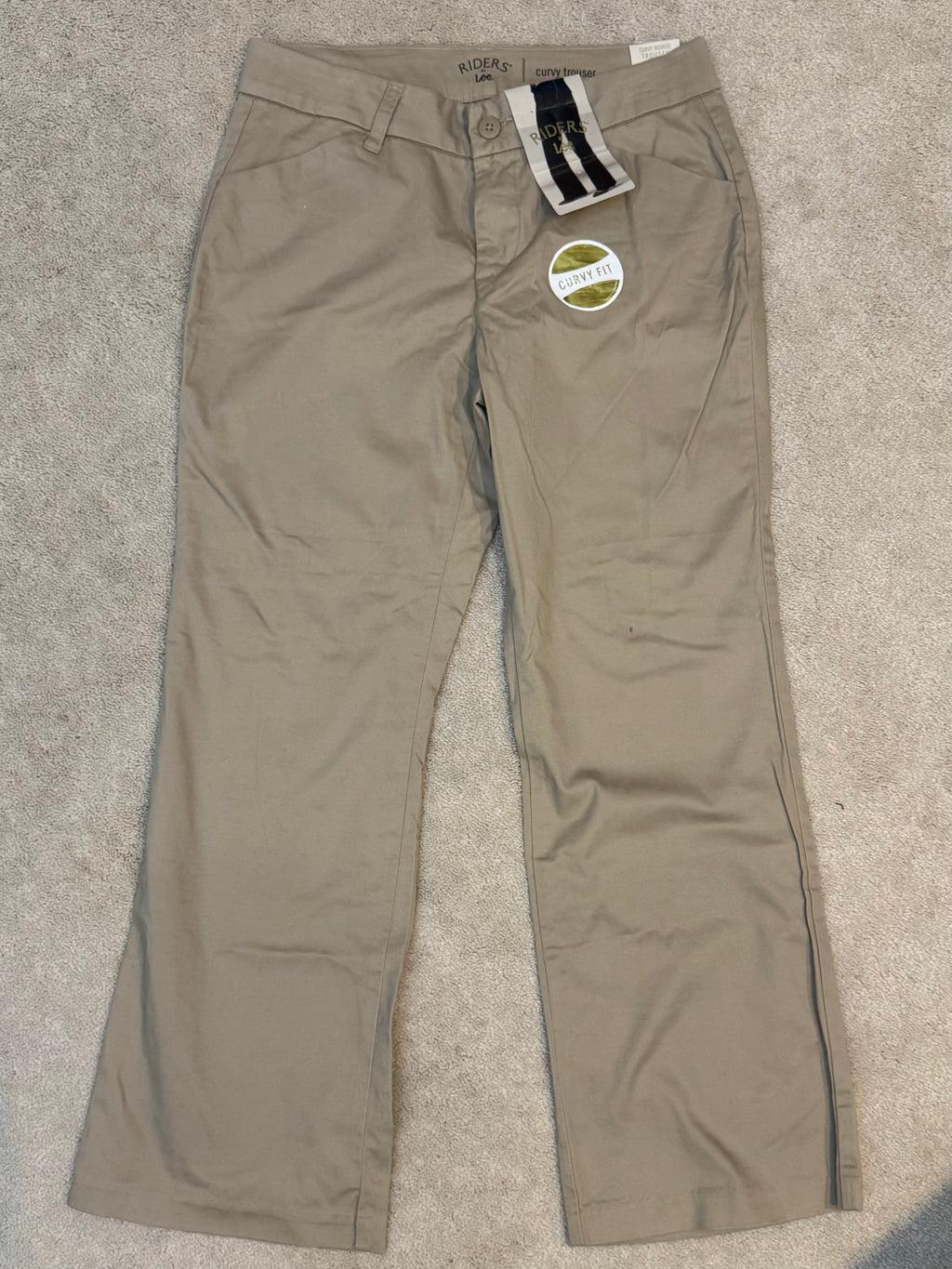 Riders by Lee Curvy Fit Khaki Chino Trousers Size 12P Midrise Stretch Bootcut Work Pants