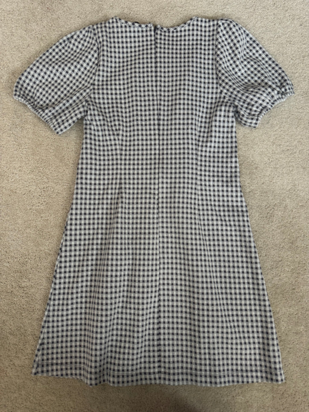 LOFT Petite 4P Black White Gingham Puff Sleeve Dress NWT