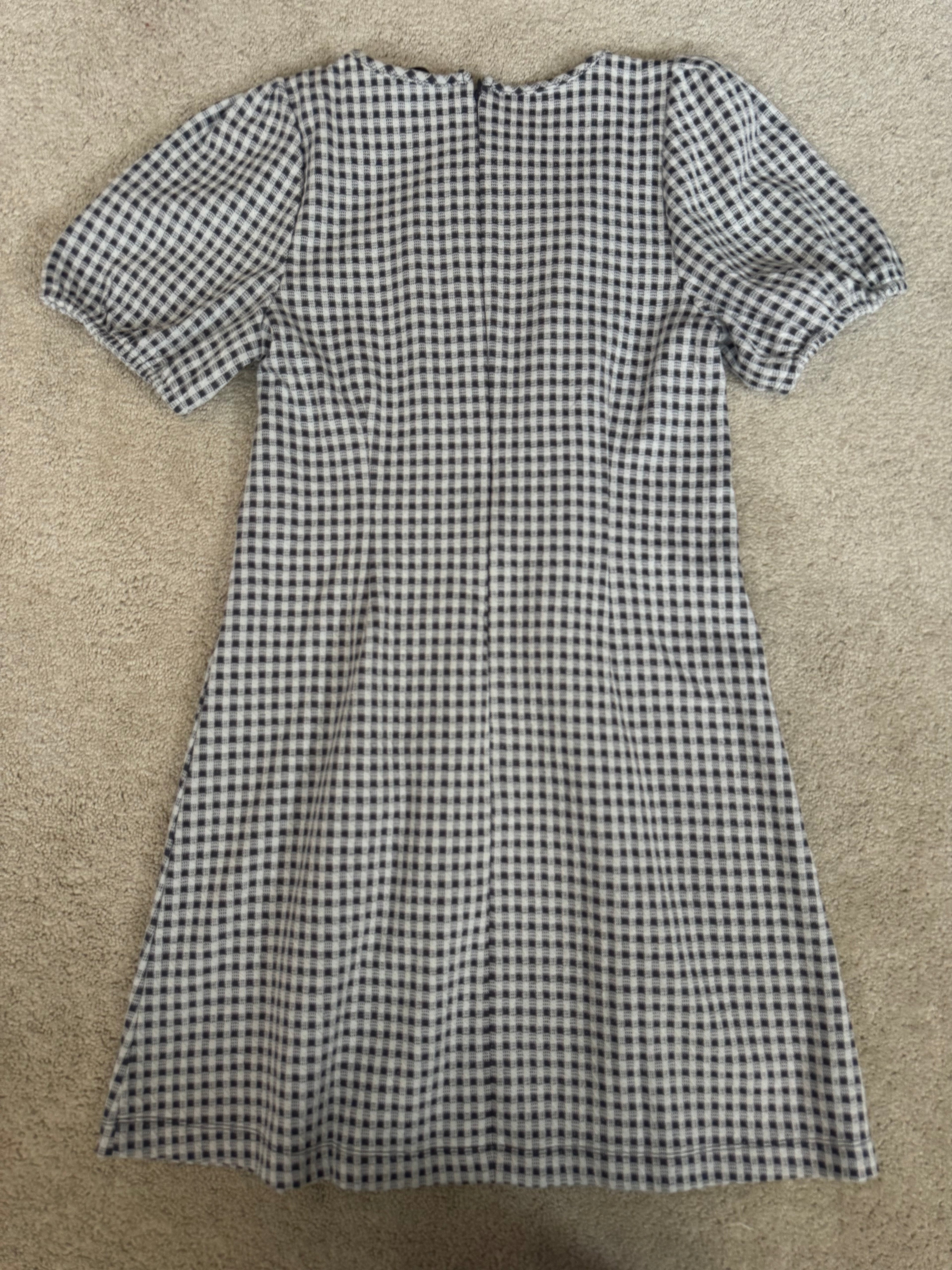 LOFT Petite 4P Black White Gingham Puff Sleeve Dress NWT
