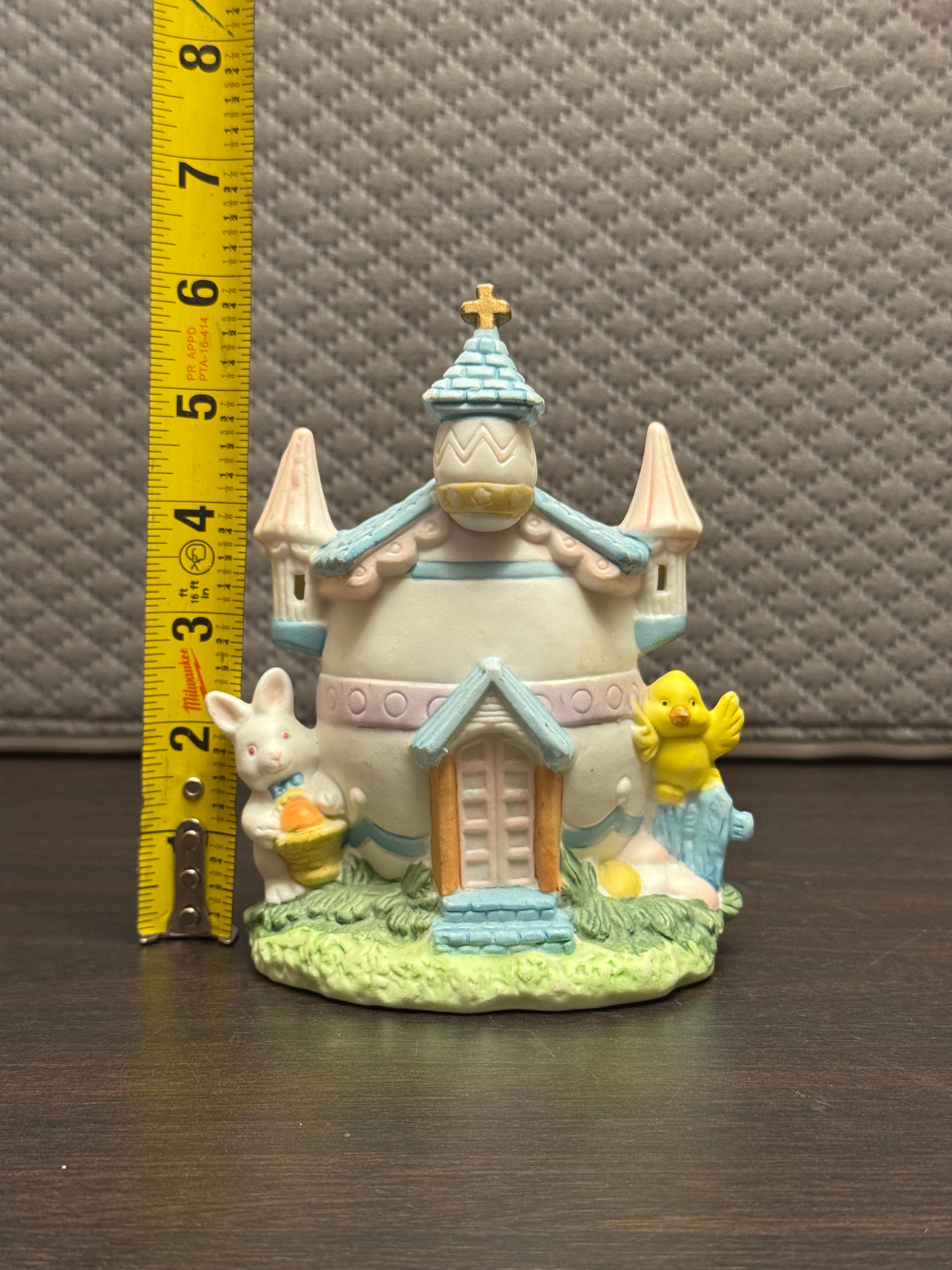 Vintage Easter Bunny Chick Egg House Tealight Holder Spring Cottage Decor
