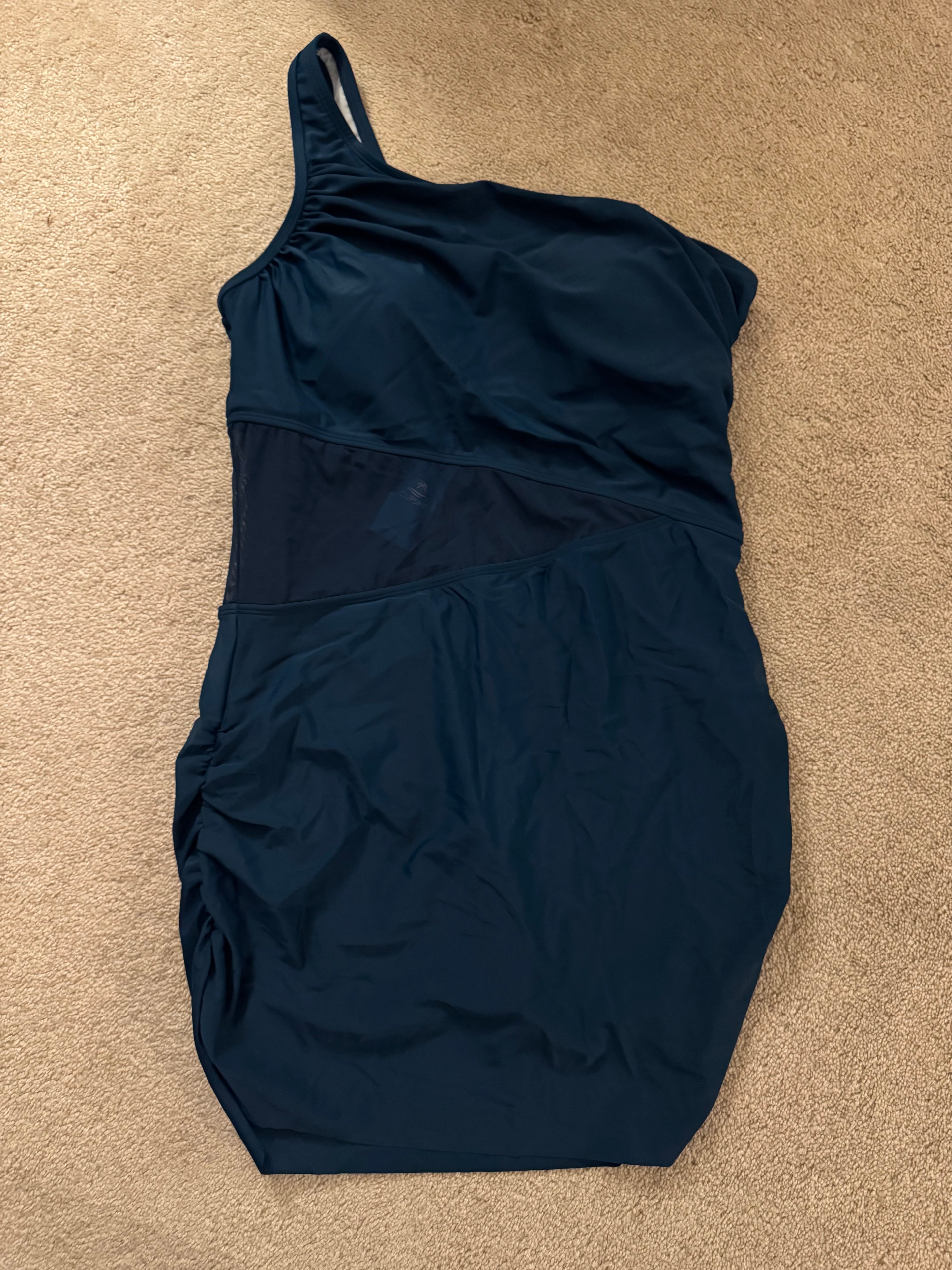 Cupshe One Shoulder One Piece Swimsuit XL Deep Teal Skirted Ruched NWT