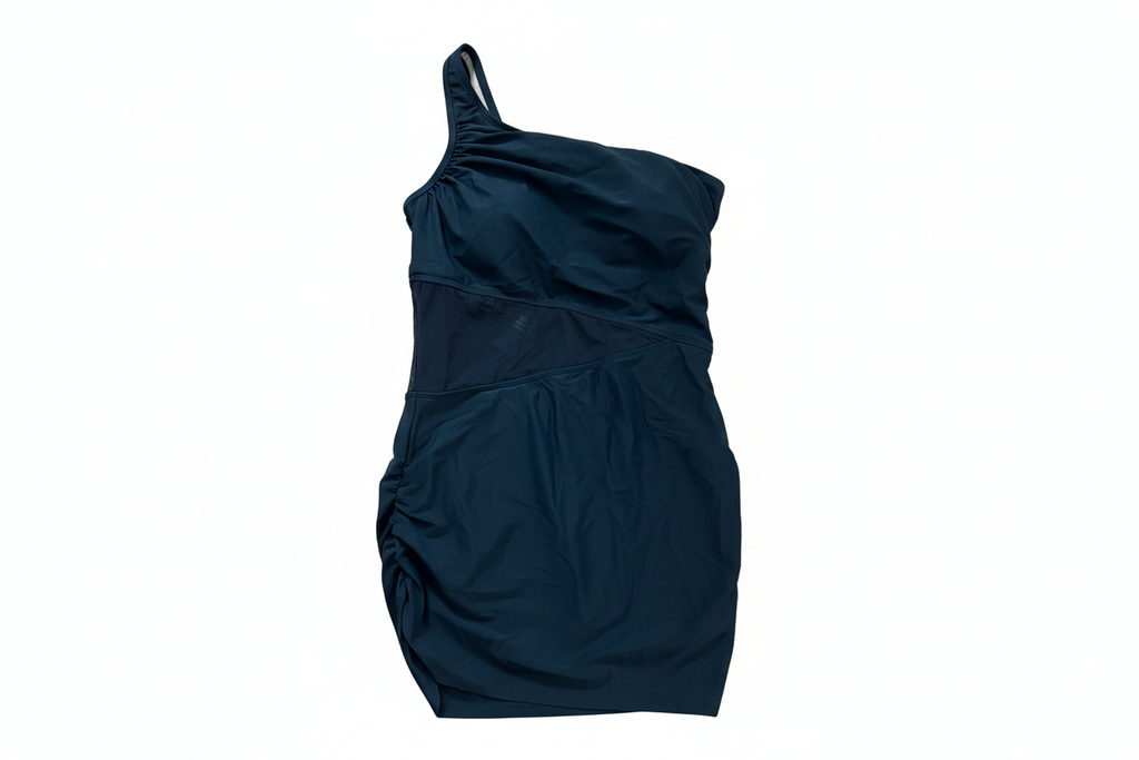 Cupshe One Shoulder One Piece Swimsuit XL Deep Teal Skirted Ruched NWT