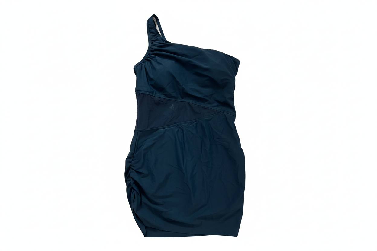 Cupshe One Shoulder One Piece Swimsuit XL Deep Teal Skirted Ruched NWT