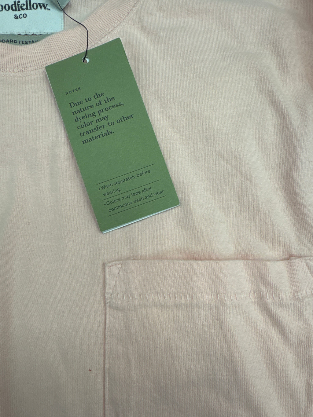 Goodfellow & Co Light Pink Long Sleeve Pocket T Shirt Mens Medium NWT Cotton Casual