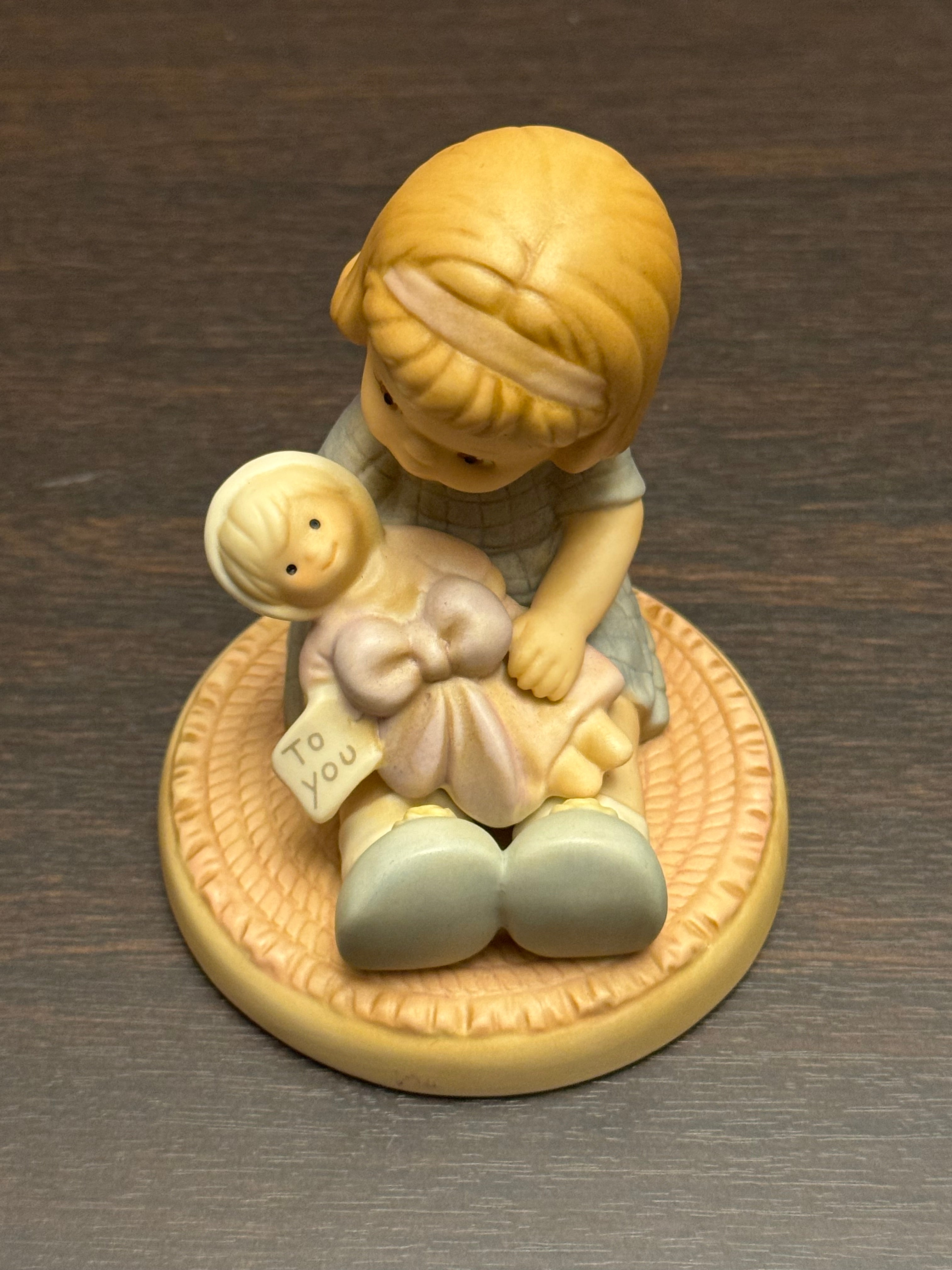 Precious Moments Style Girl w Doll Wrapped in Love Figurine