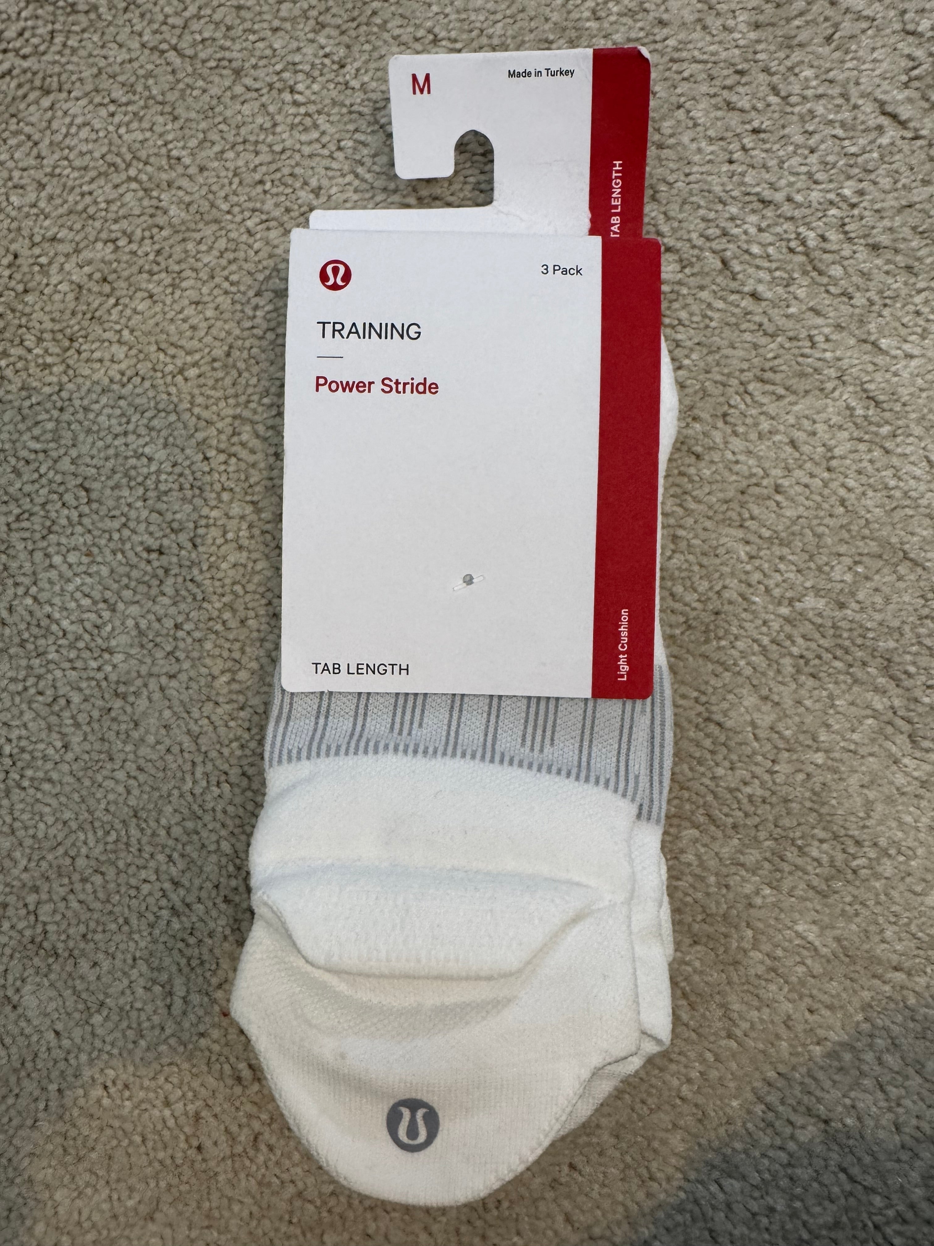 Lululemon Power Stride Training Tab Socks 3PK M White NWT