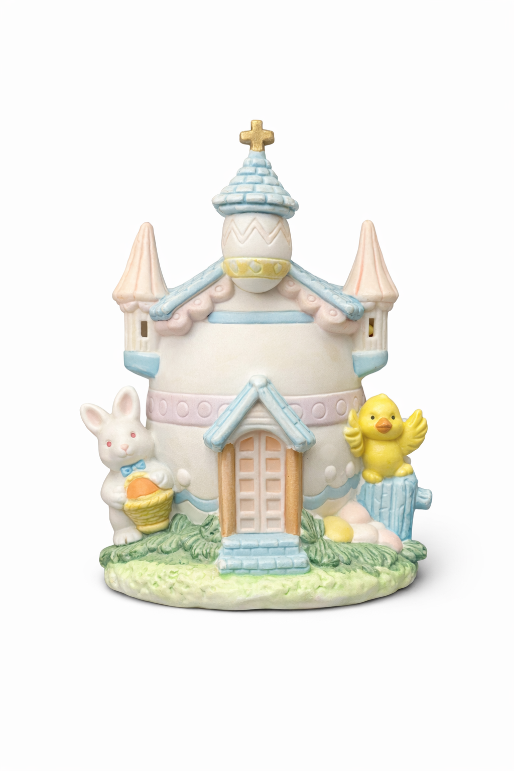Vintage Easter Bunny Chick Egg House Tealight Holder Spring Cottage Decor