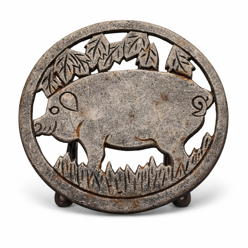 Cast Iron Pig Trivet Rustic Farmhouse Hot Plate Kitchen Decor 6”