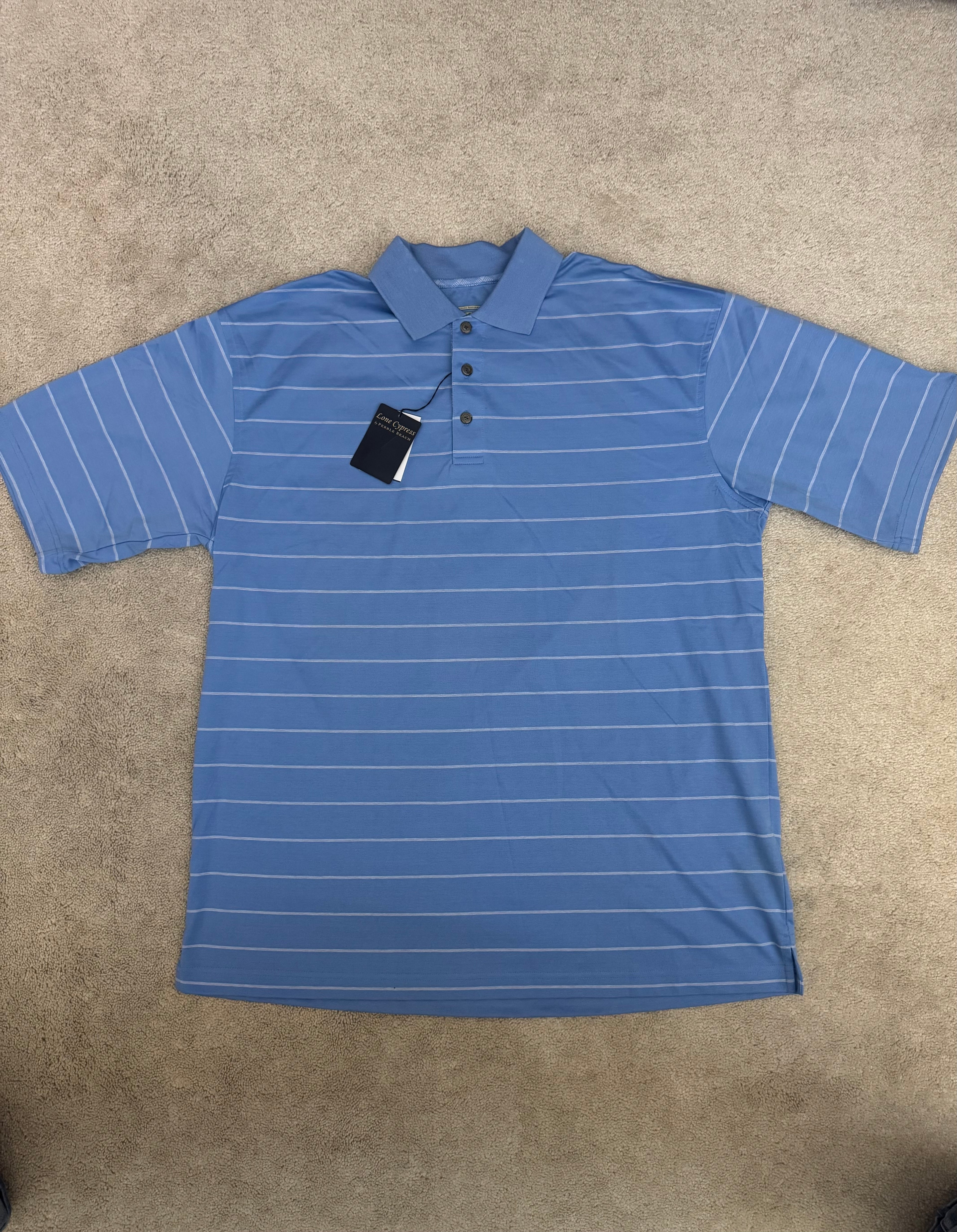 Pebble Beach Lone Cypress Mens Large Blue Performance Golf Polo NWT