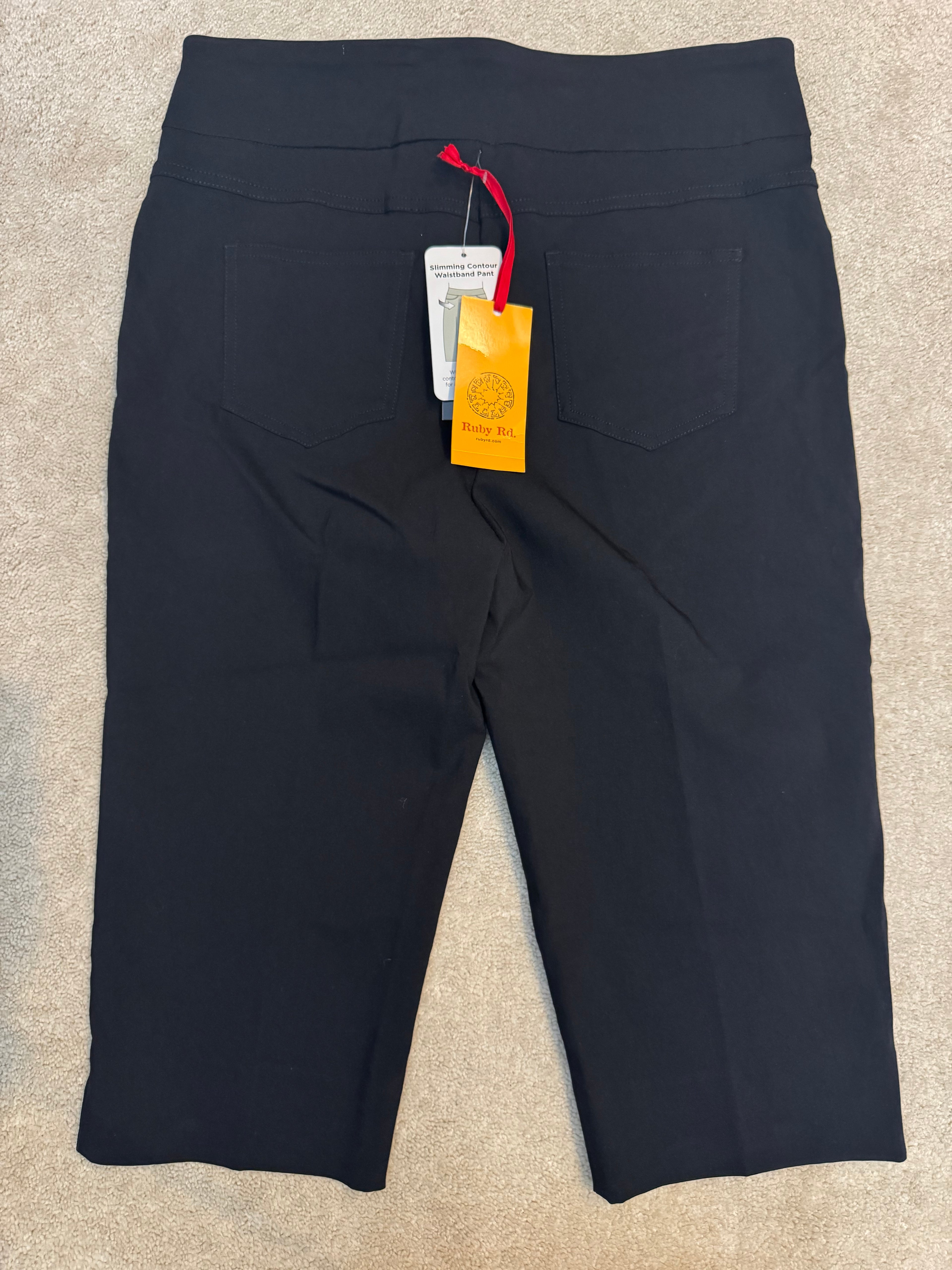 Ruby Rd Size 12 Black Pull On Crop Pants Slimming Waistband Stretch Wide Leg NWT