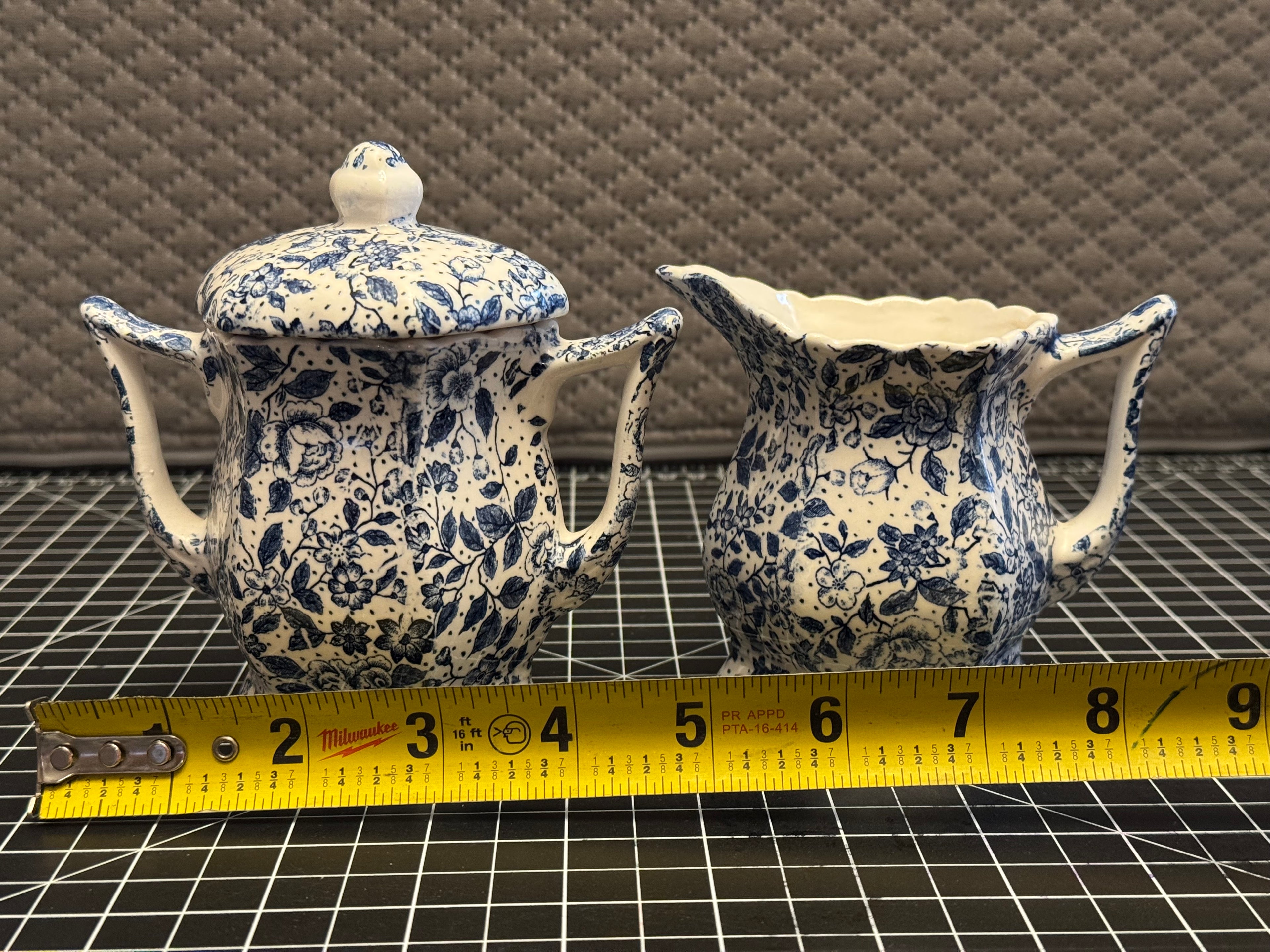 Blue White Floral Creamer Sugar Bowl Set Vintage Style Ceramic Tea Set