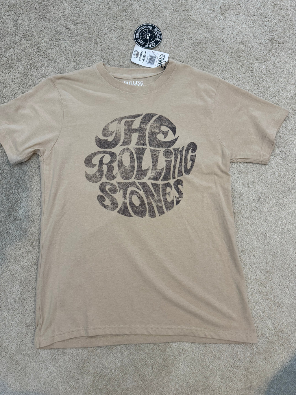 Rolling Stones Graphic T-Shirt Unisex Medium Tan Licensed 2024 Band Tee Rock Off NWT
