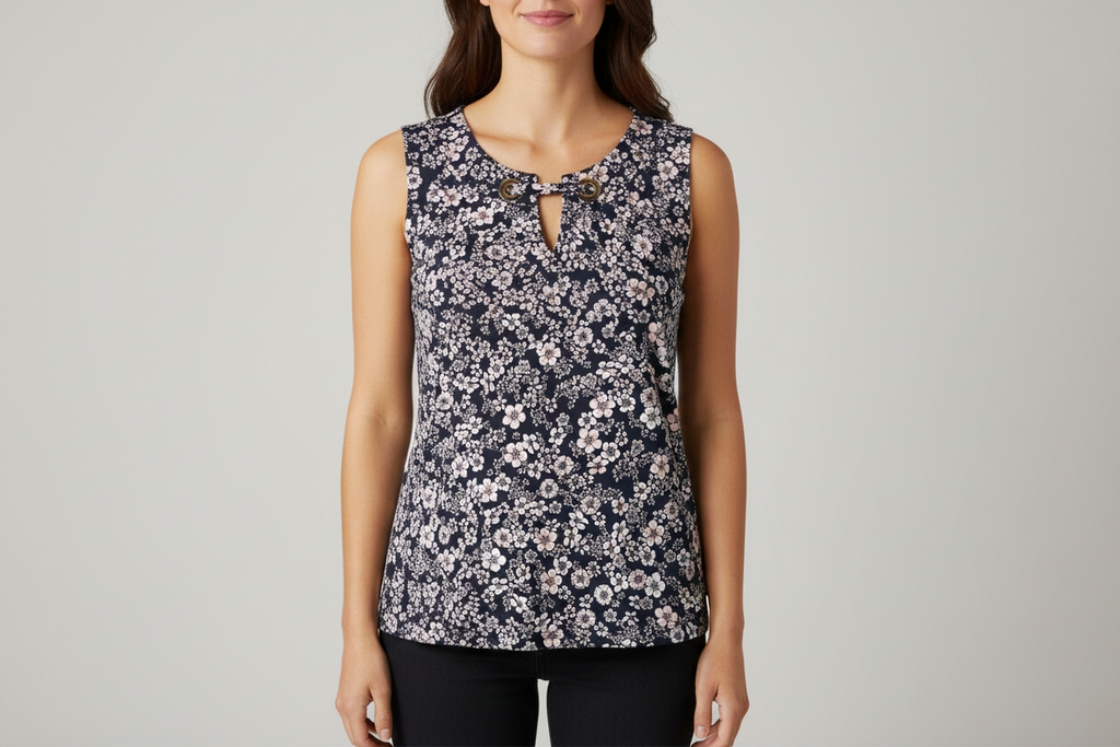 Tommy Hilfiger Women’s Floral Sleeveless Blouse Navy Pink Large NWT