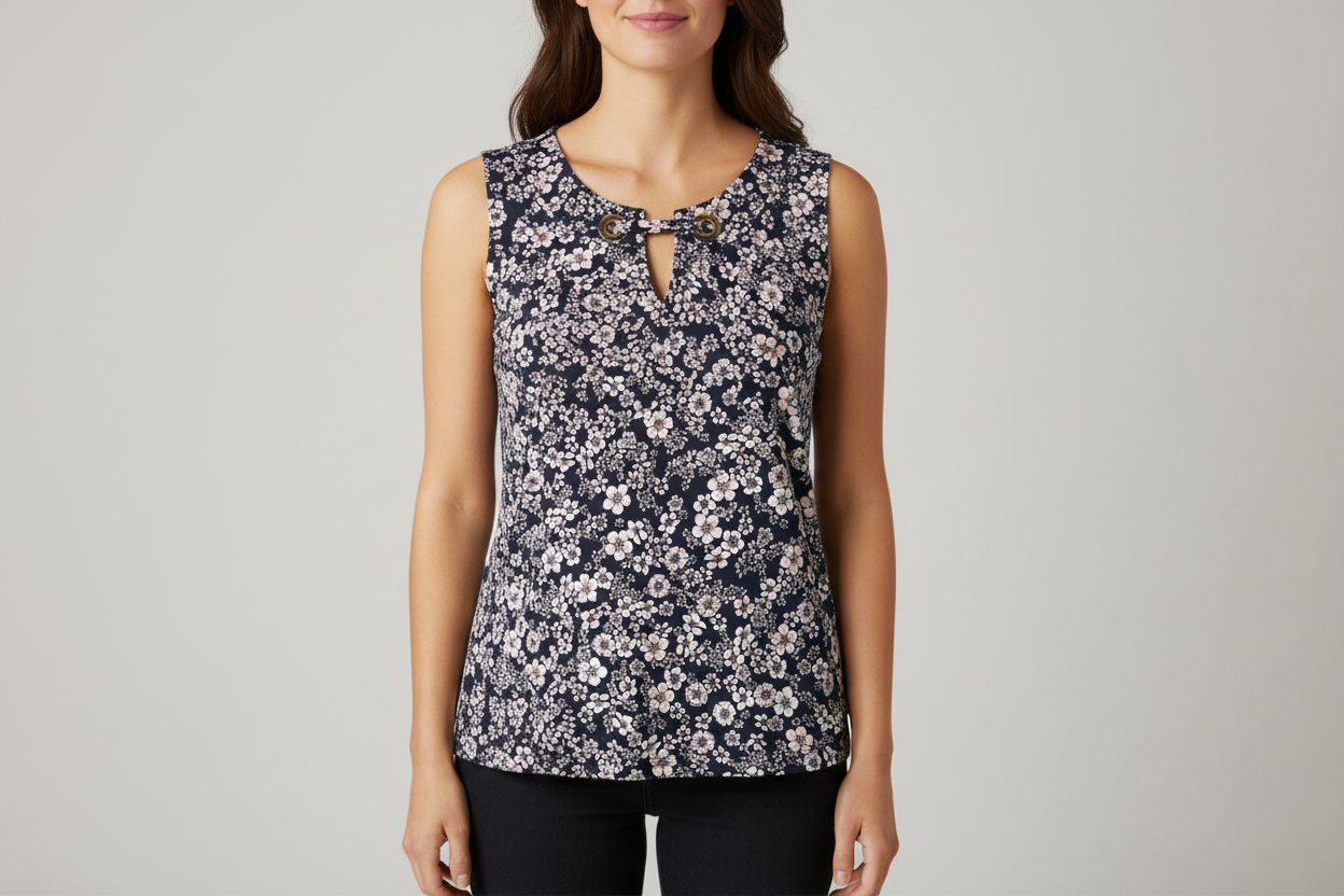 Tommy Hilfiger Women’s Floral Sleeveless Blouse Navy Pink Large NWT