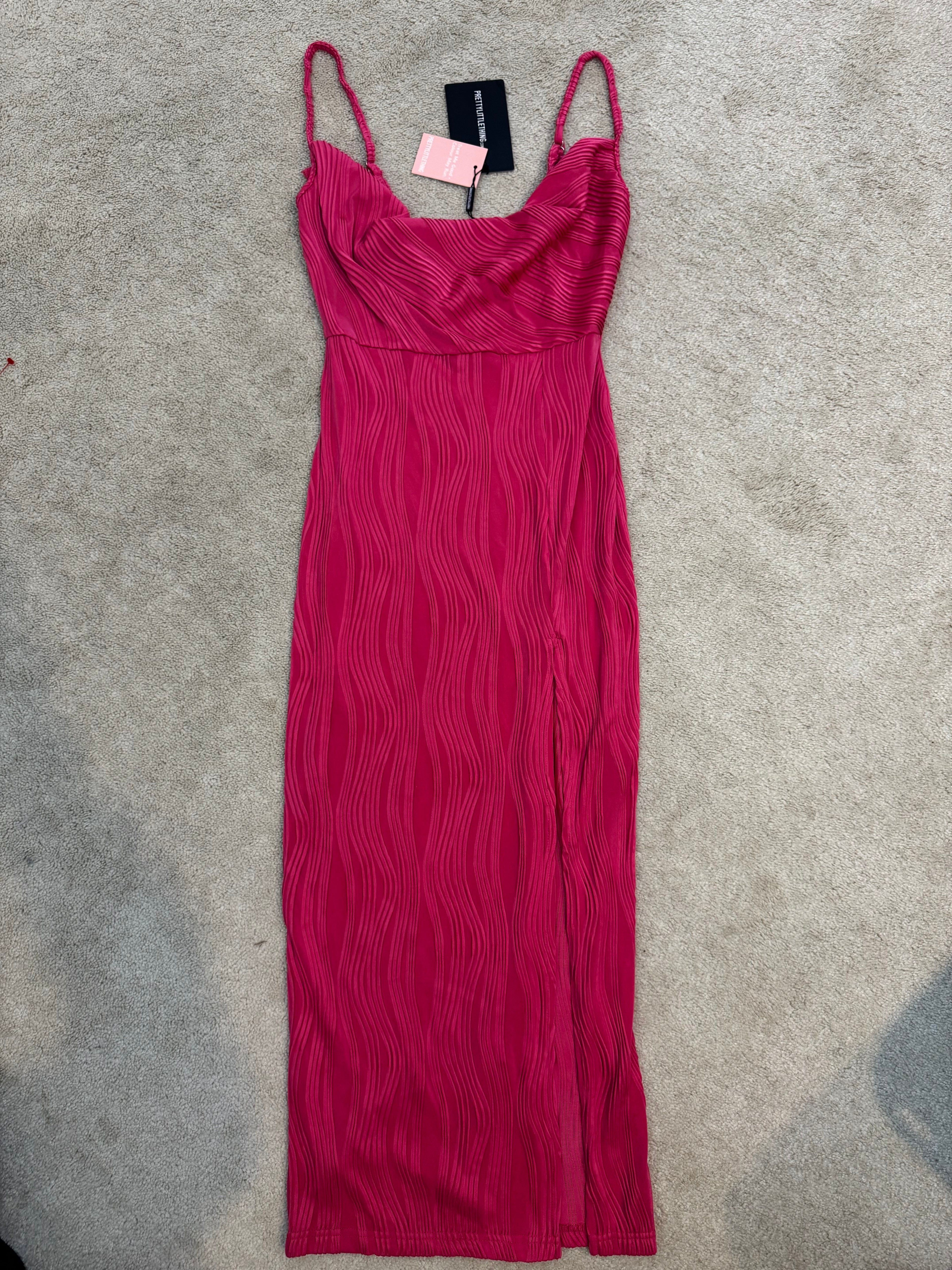 PrettyLittleThing Hot Pink Strappy Cowl Neck Midi Dress US 2 NWT