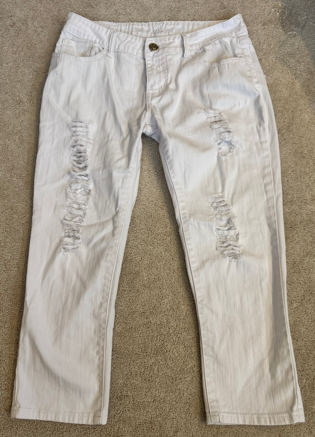 NV Jeans White Distressed Cropped Denim Womens 13 Mid Rise Stretch Raw Hem