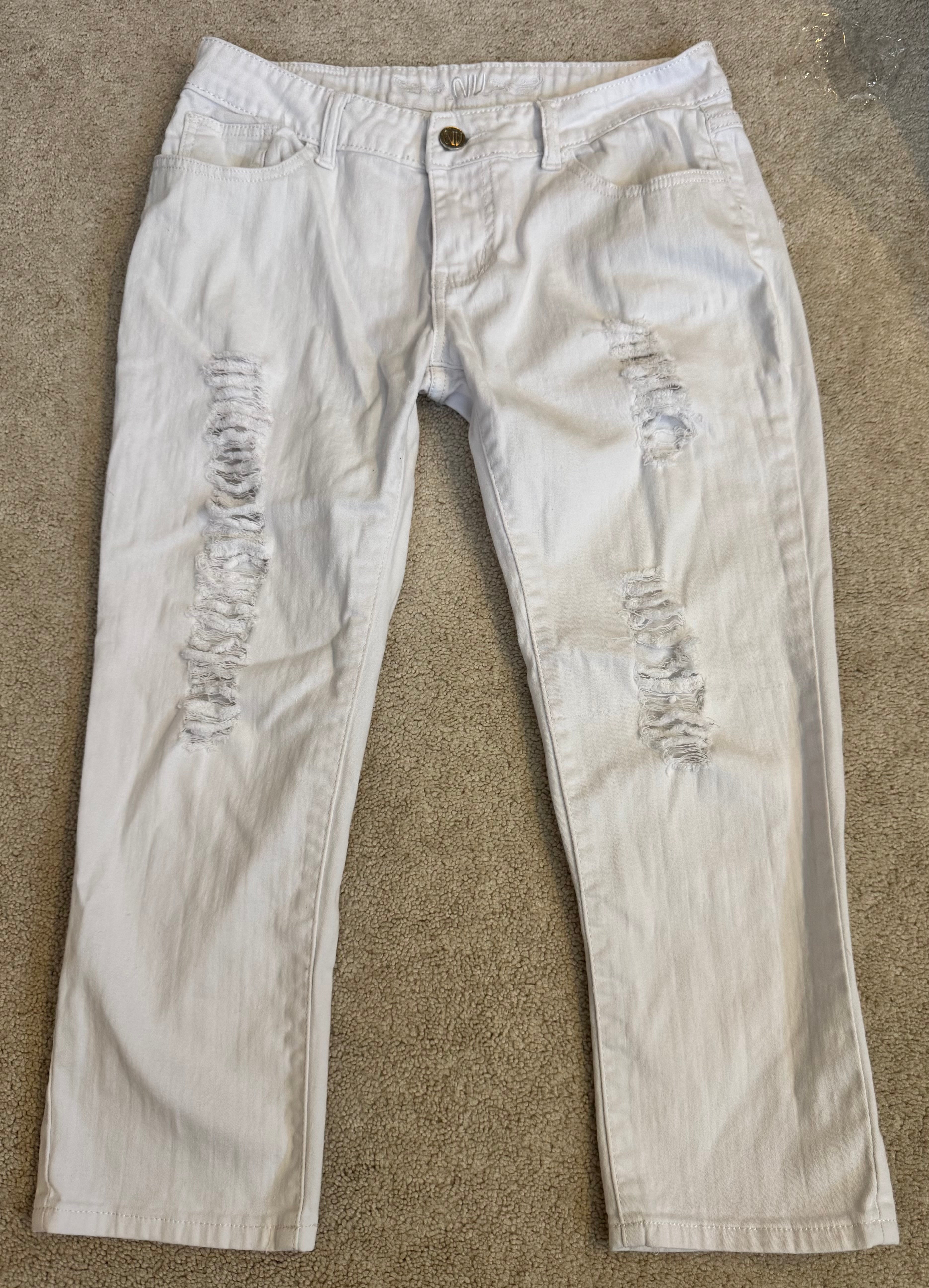 NV Jeans White Distressed Cropped Denim Womens 13 Mid Rise Stretch Raw Hem