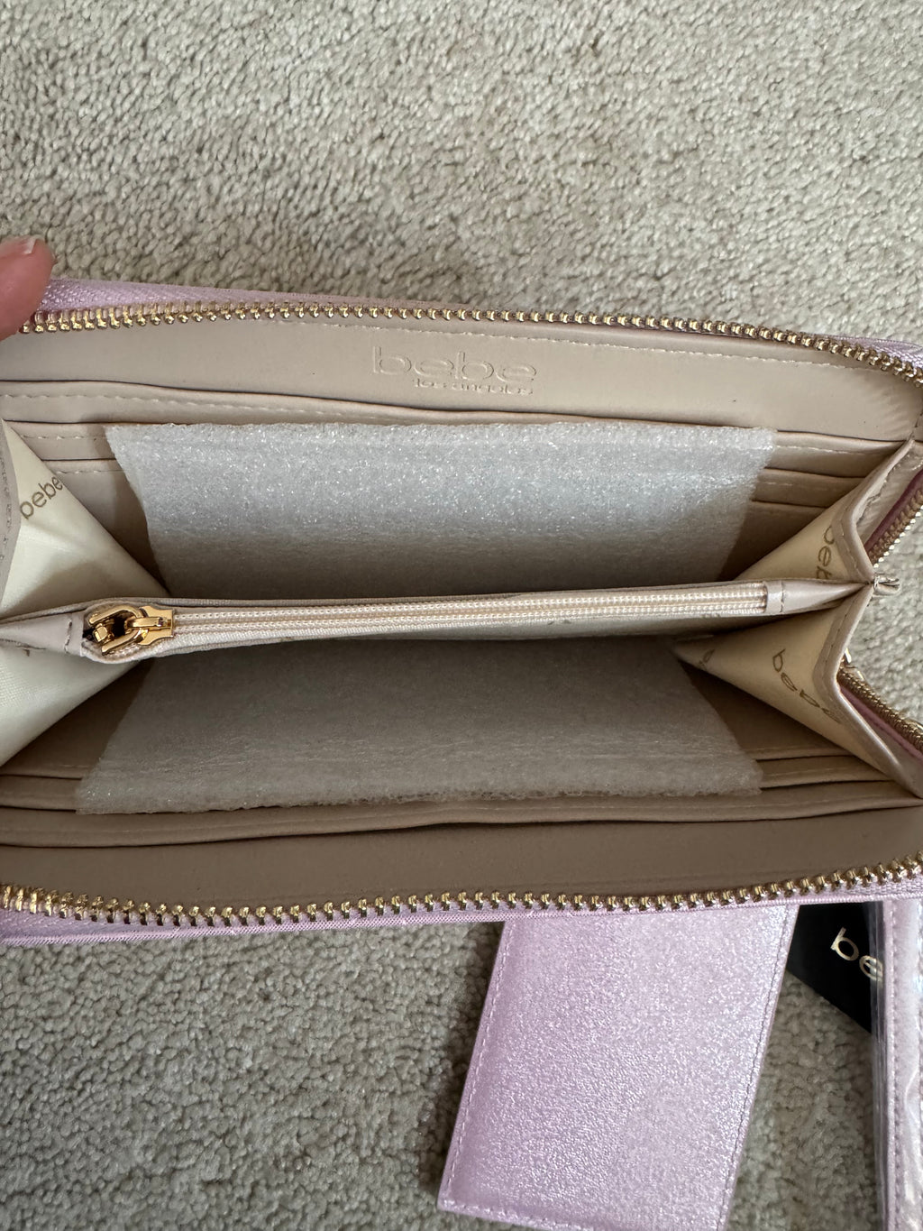 Bebe Pink Metallic Quilted Wristlet Wallet & Card Holder Set NWT $59