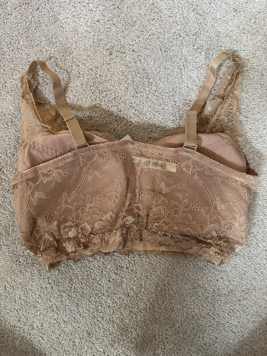 Rhonda Shear Beige Lace Bralette L Floral Longline Wireless Bra