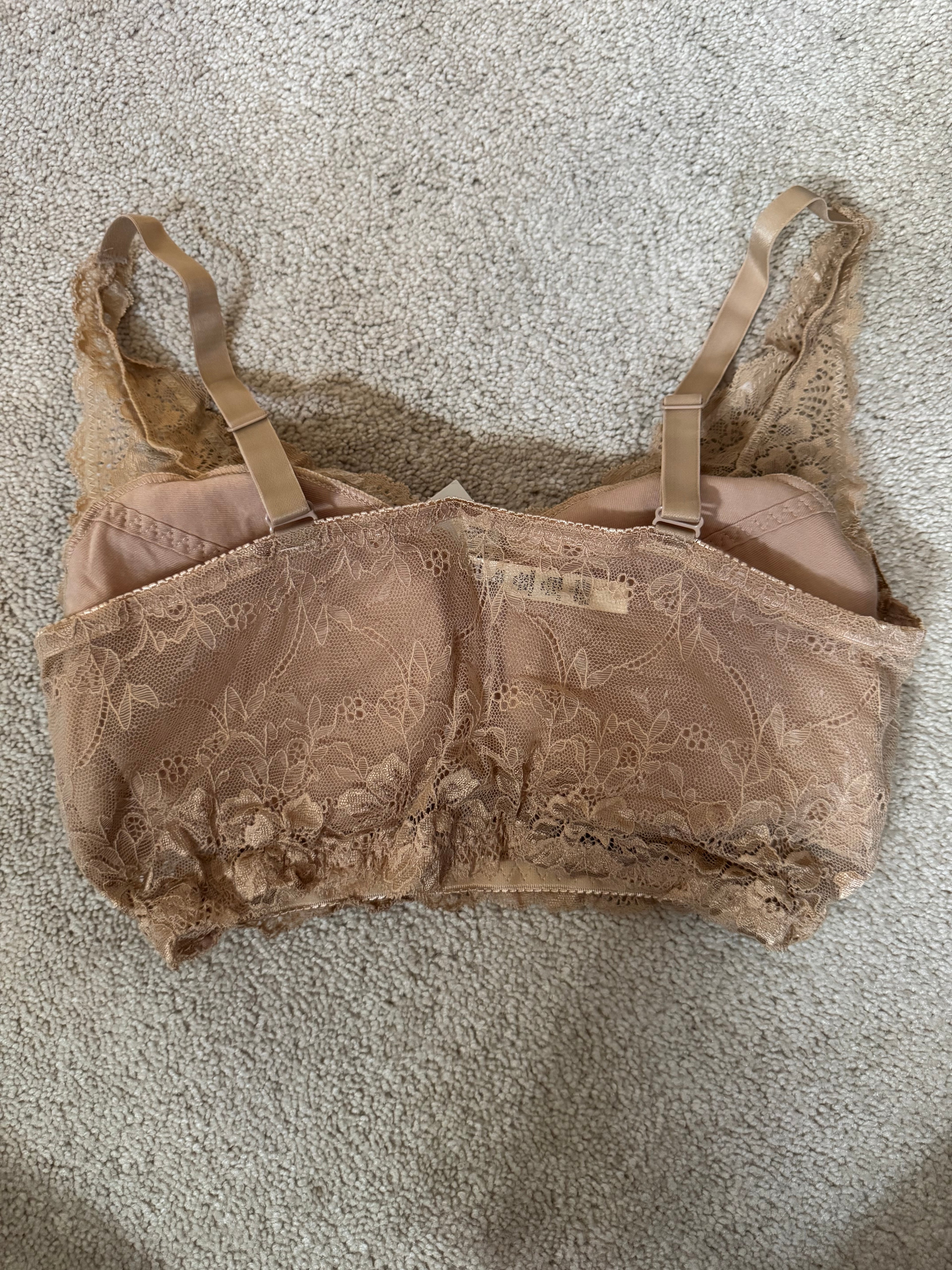 Rhonda Shear Beige Lace Bralette L Floral Longline Wireless Bra