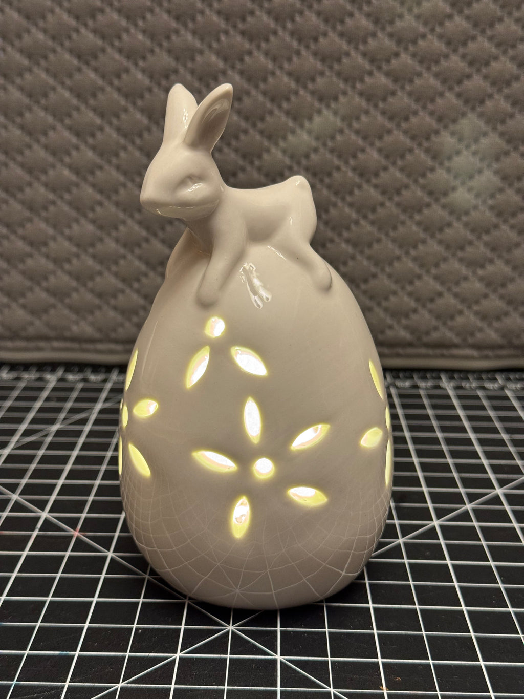 Ceramic Bunny Egg Tealight Holder White Easter Spring Cottage Decor