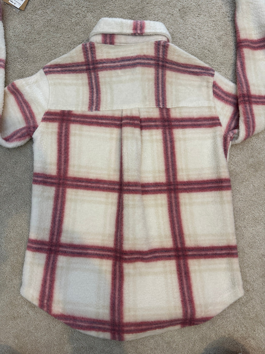 Ultra Flirt Pink Cream Plaid Fleece Shacket Women’s XS Button Front Jacket NWT
