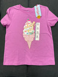 Cat & Jack Girls Ice Cream Graphic T-Shirt Pink 4T Short Sleeve Glitter Summer NWT