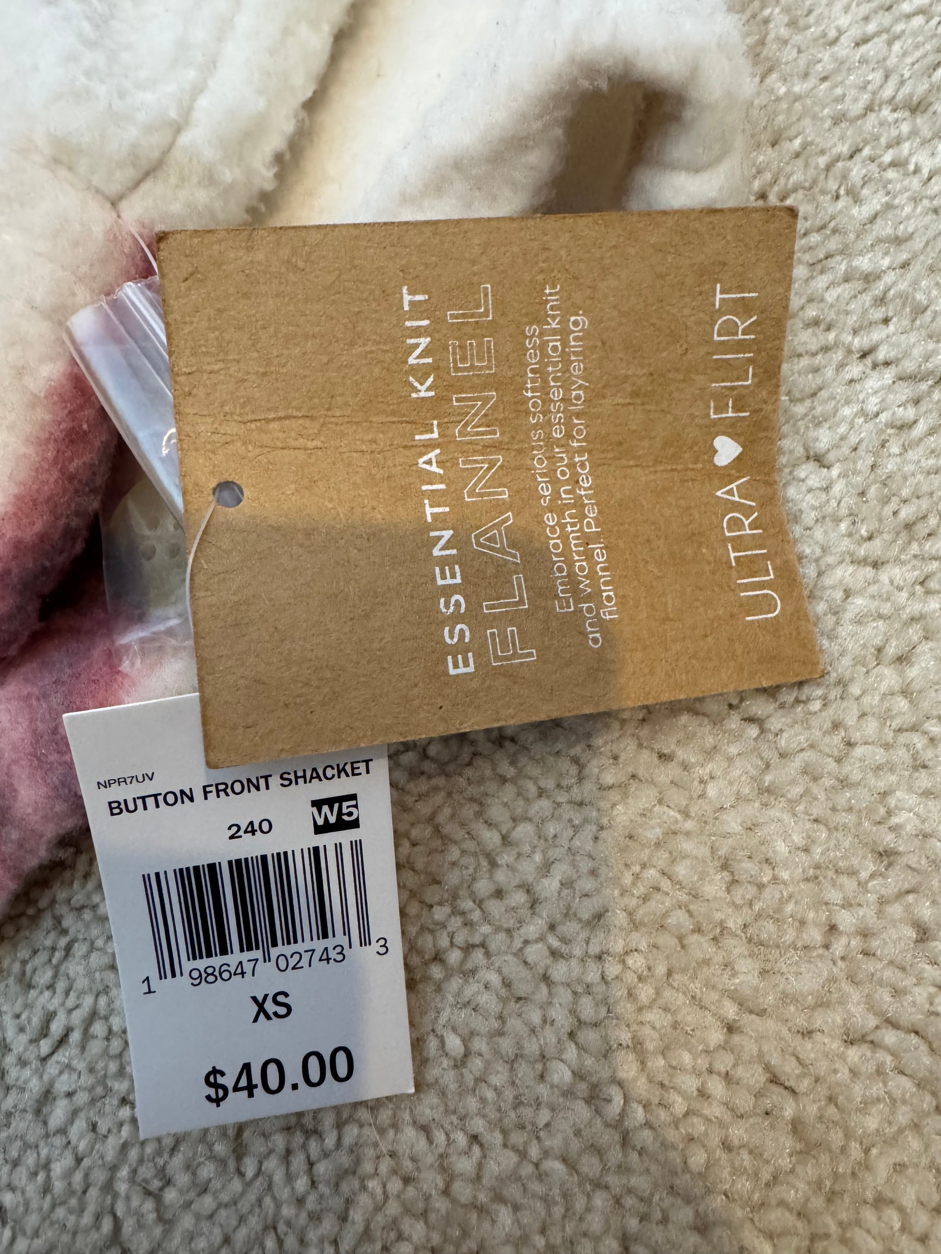 Ultra Flirt Pink Cream Plaid Fleece Shacket Women’s XS Button Front Jacket NWT