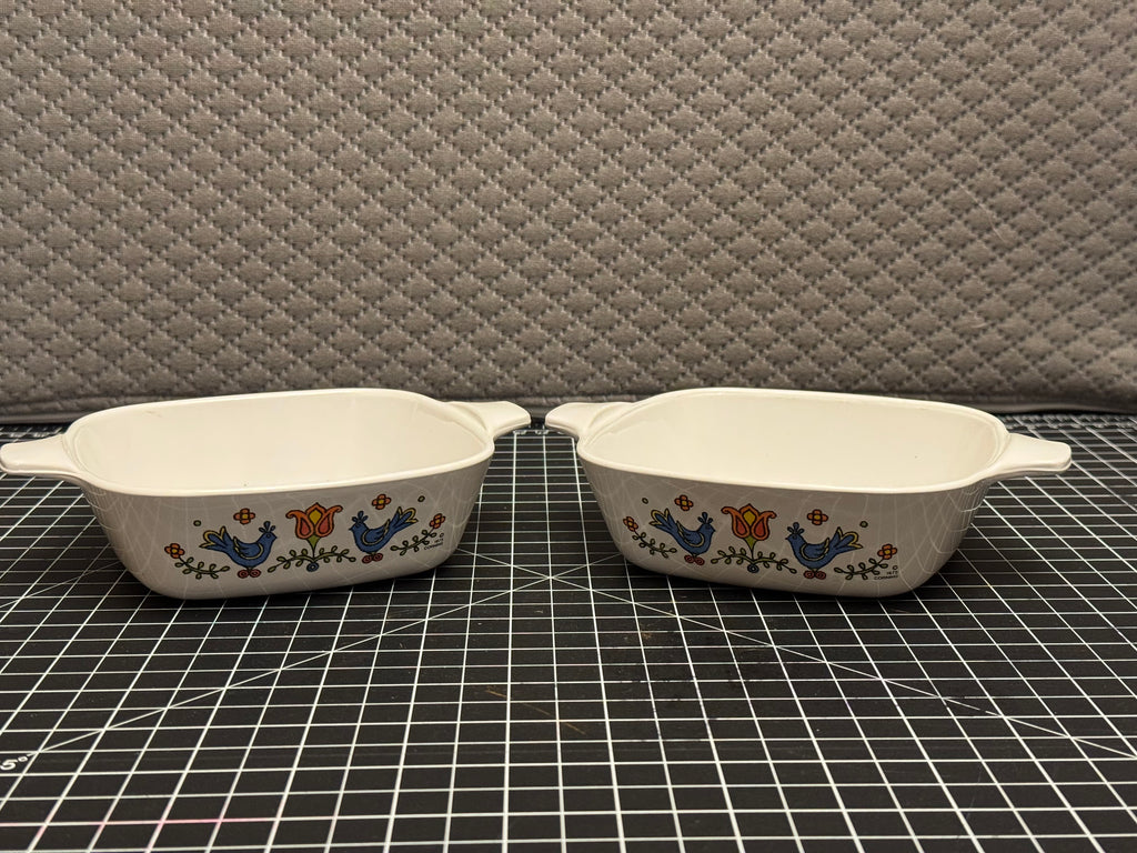 Vintage Corning Ware Bluebird Country Festival Petite Pans Set 2 A-21-B 1.75 Cup NO LIDS