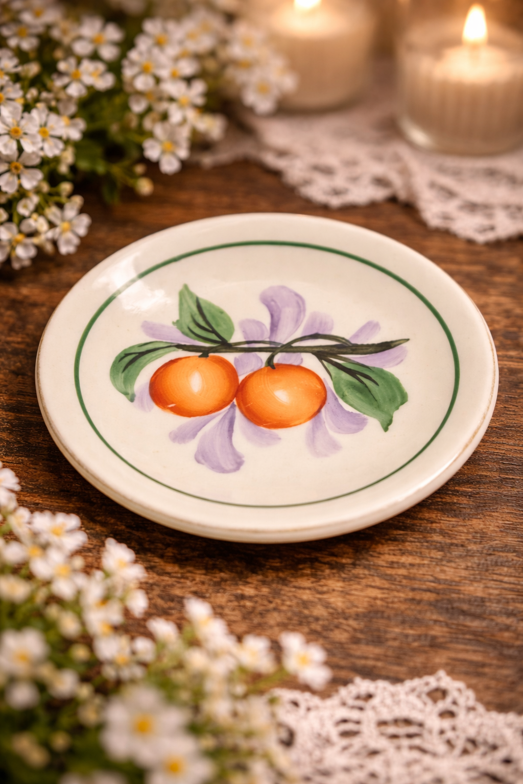Vintage Hand Painted Fruit Butter Pat Dish Japan Small Trinket Plate