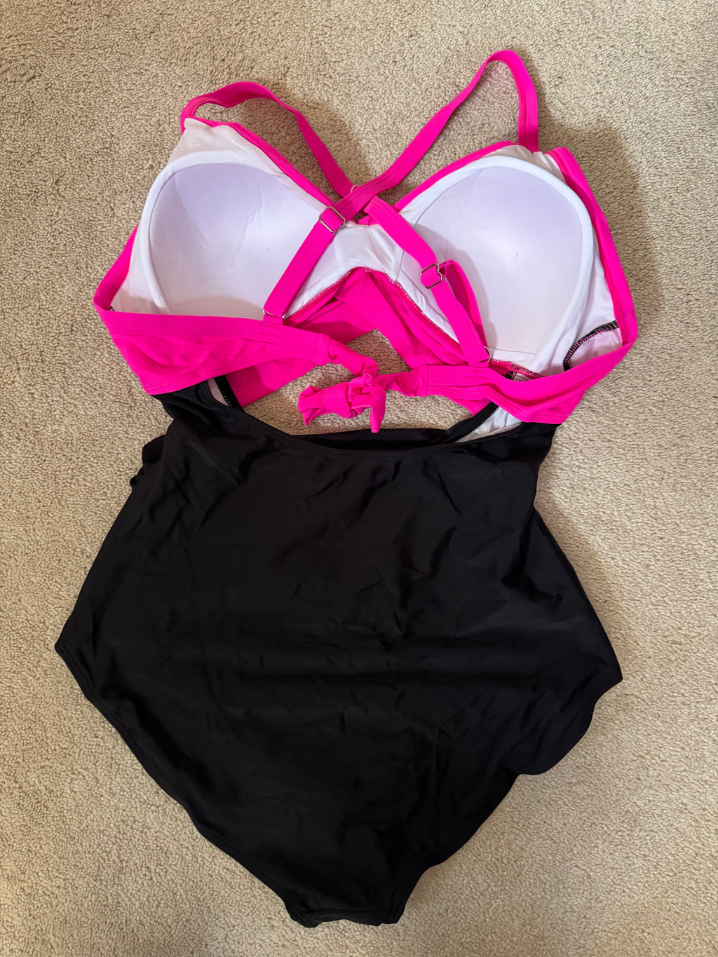 Eomenie XL One Piece Swimsuit Pink Black Twist Front Ruched Tummy Control NWT