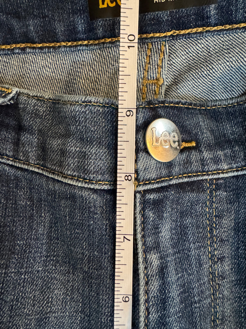 Lee Relaxed Fit Straight Leg Mid Rise Jeans Womens 10 Short Blue Denim Stretch Classic