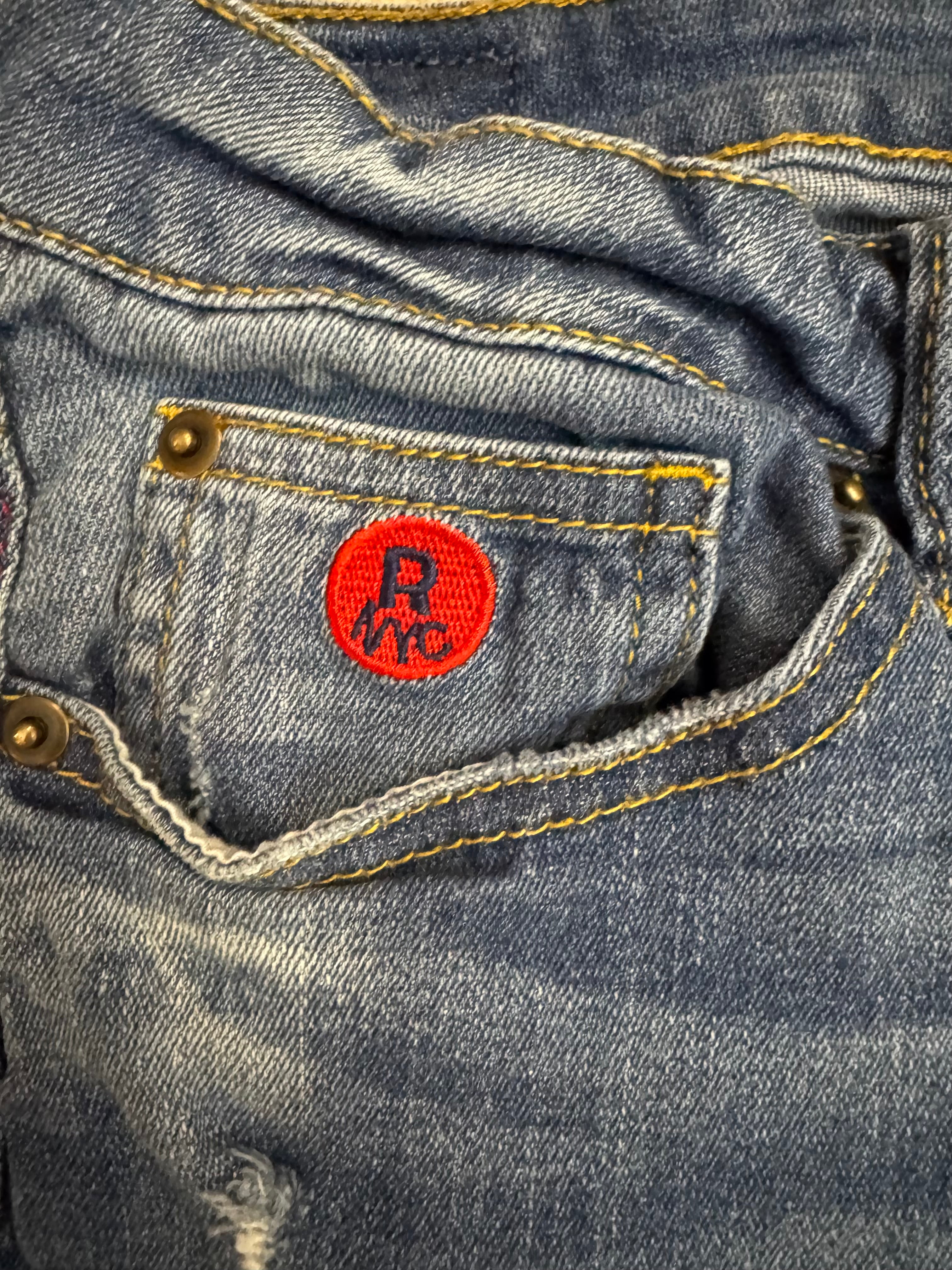 Red Jeans NYC Distressed Skinny Jeans 3/4 Stretch Denim 29 Inseam