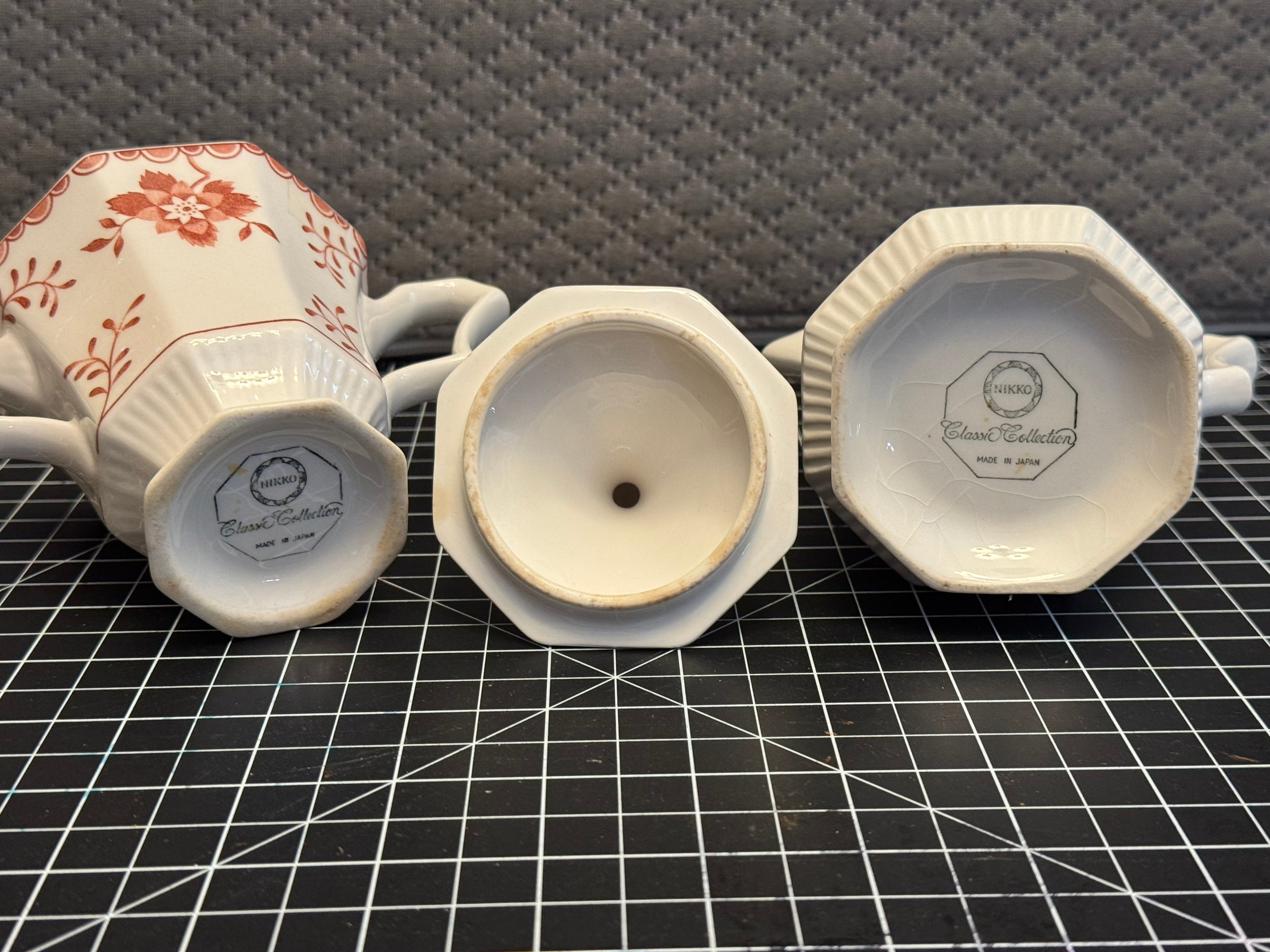 Vintage Nikko Japan Creamer Sugar Set Red Floral Classic Collection