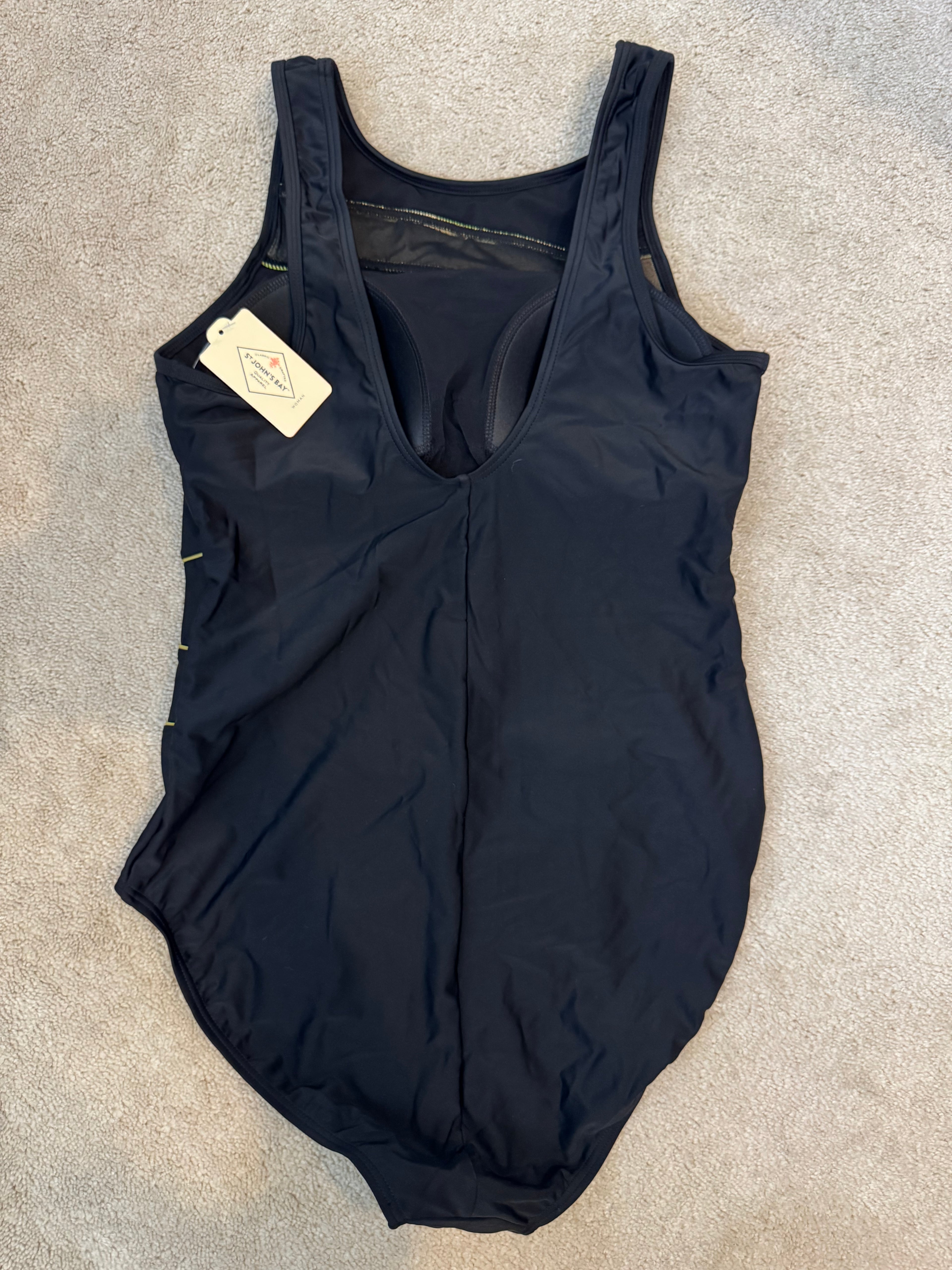 St Johns Bay 16W One Piece Swimsuit Black Tummy Control Plus Size NWT