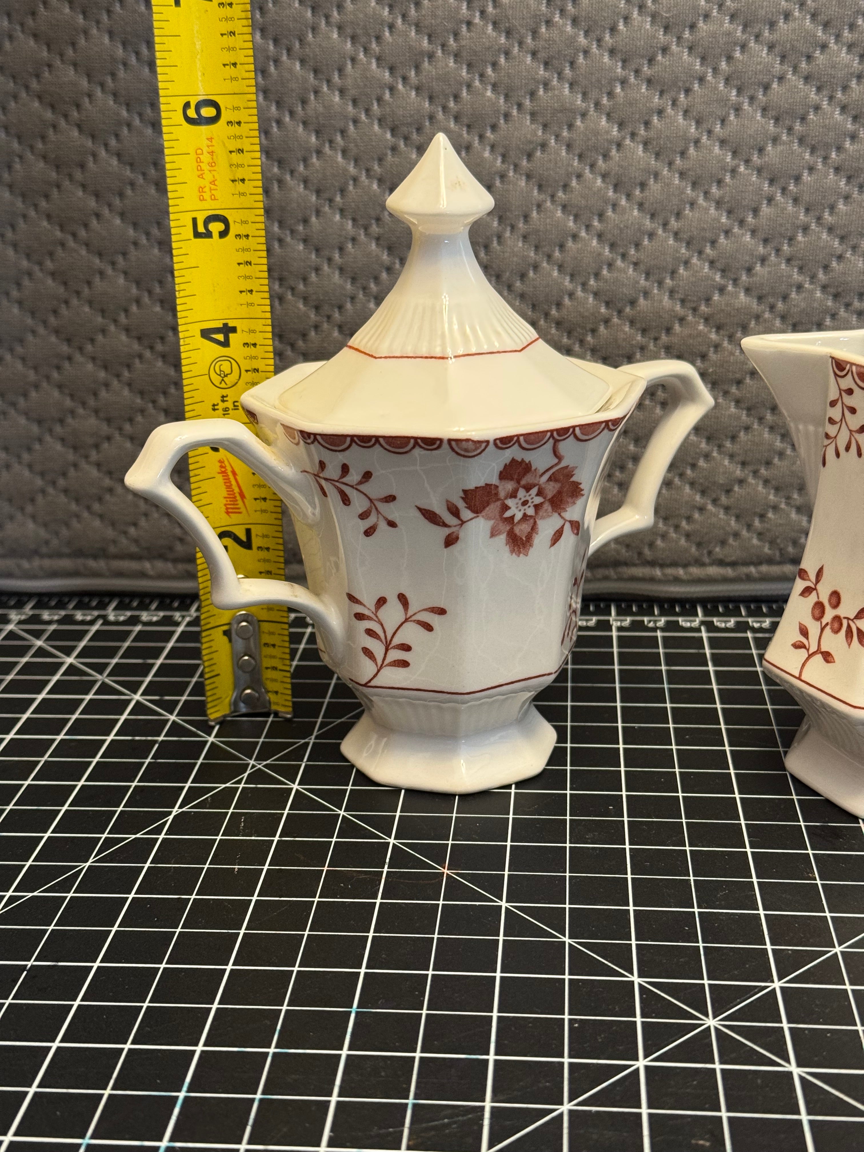 Vintage Nikko Japan Creamer Sugar Set Red Floral Classic Collection